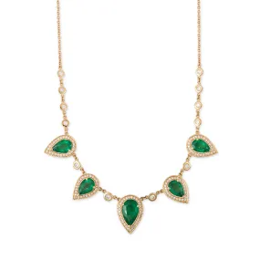 5 PAVE EMERALD TEARDROP DIAMOND NECKLACE