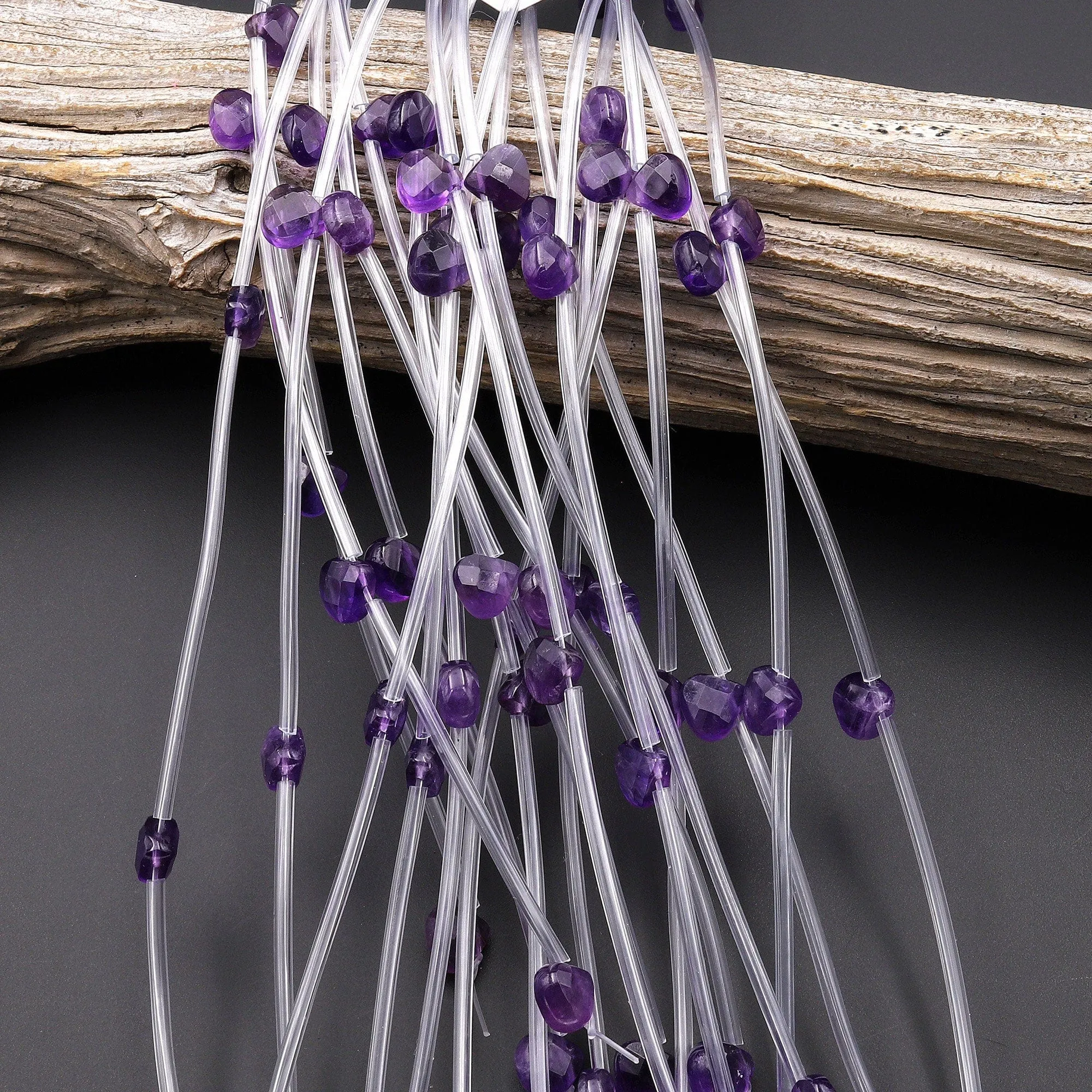 AAA Faceted Natural Purple Amethyst Teardrop Briolette Beads