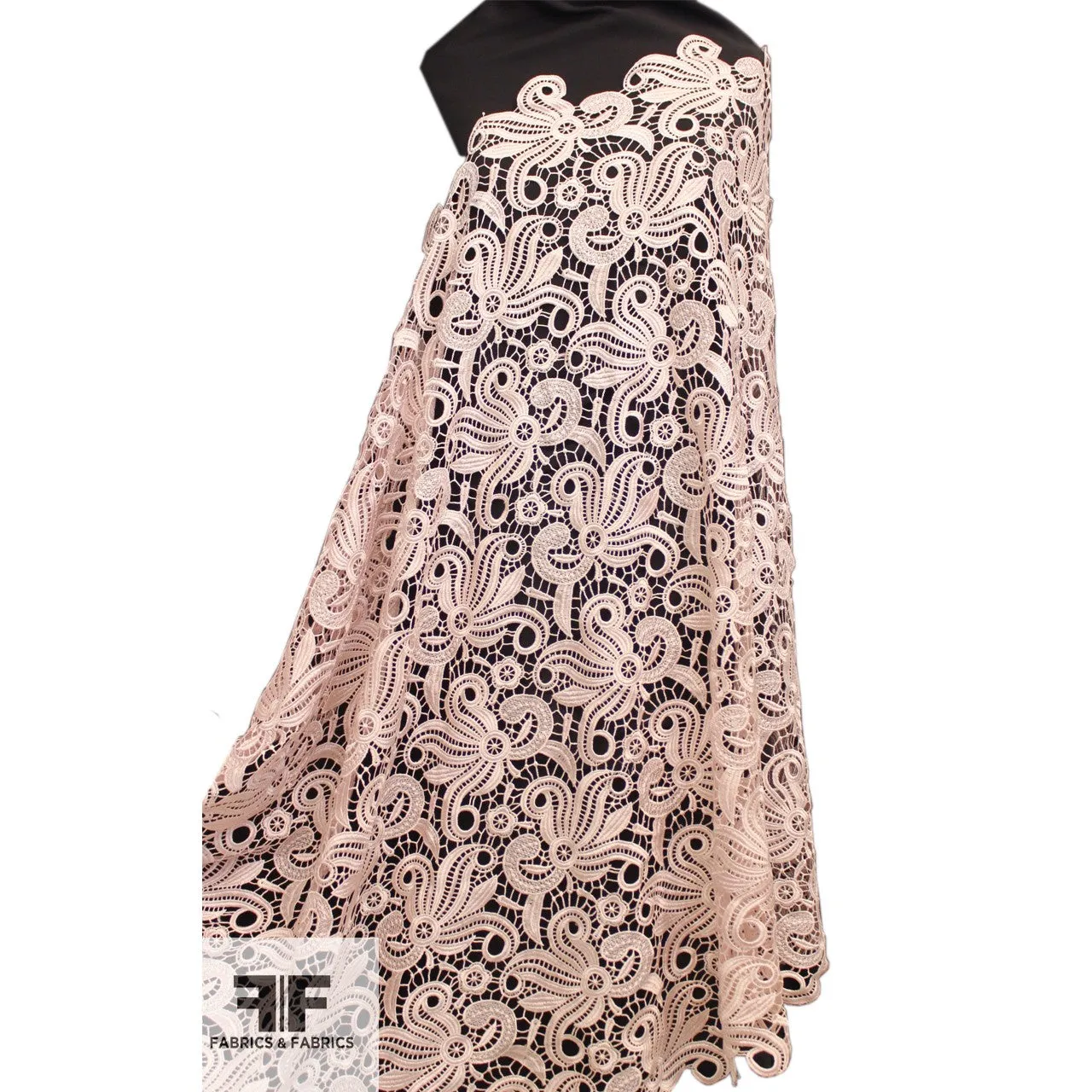 Abstract Floral Guipure Lace - Baby Pink