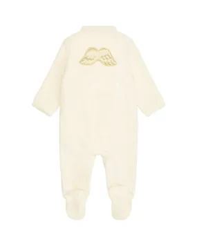 Angel Wing Gold Velour Sleepsuit in Cream