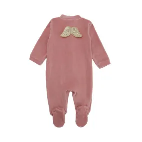 Angel Wing Gold Velour Sleepsuit in Dusty Pink