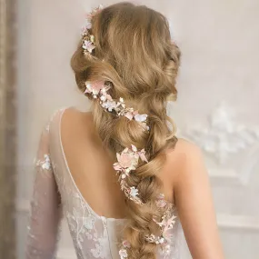 Blush wedding hair garland Bridal flower vine Ivory and pink flower headpiece Shapeable flower garland Flexible Bendable wreath Magaela