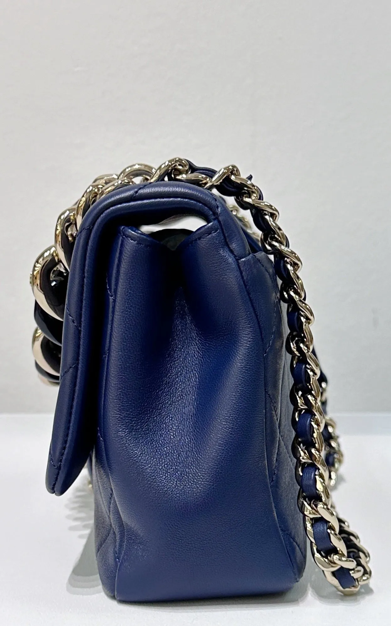 CHANEL Medium Calfskin Quilted Resin Bi-Color Chain Flap Bag Navy