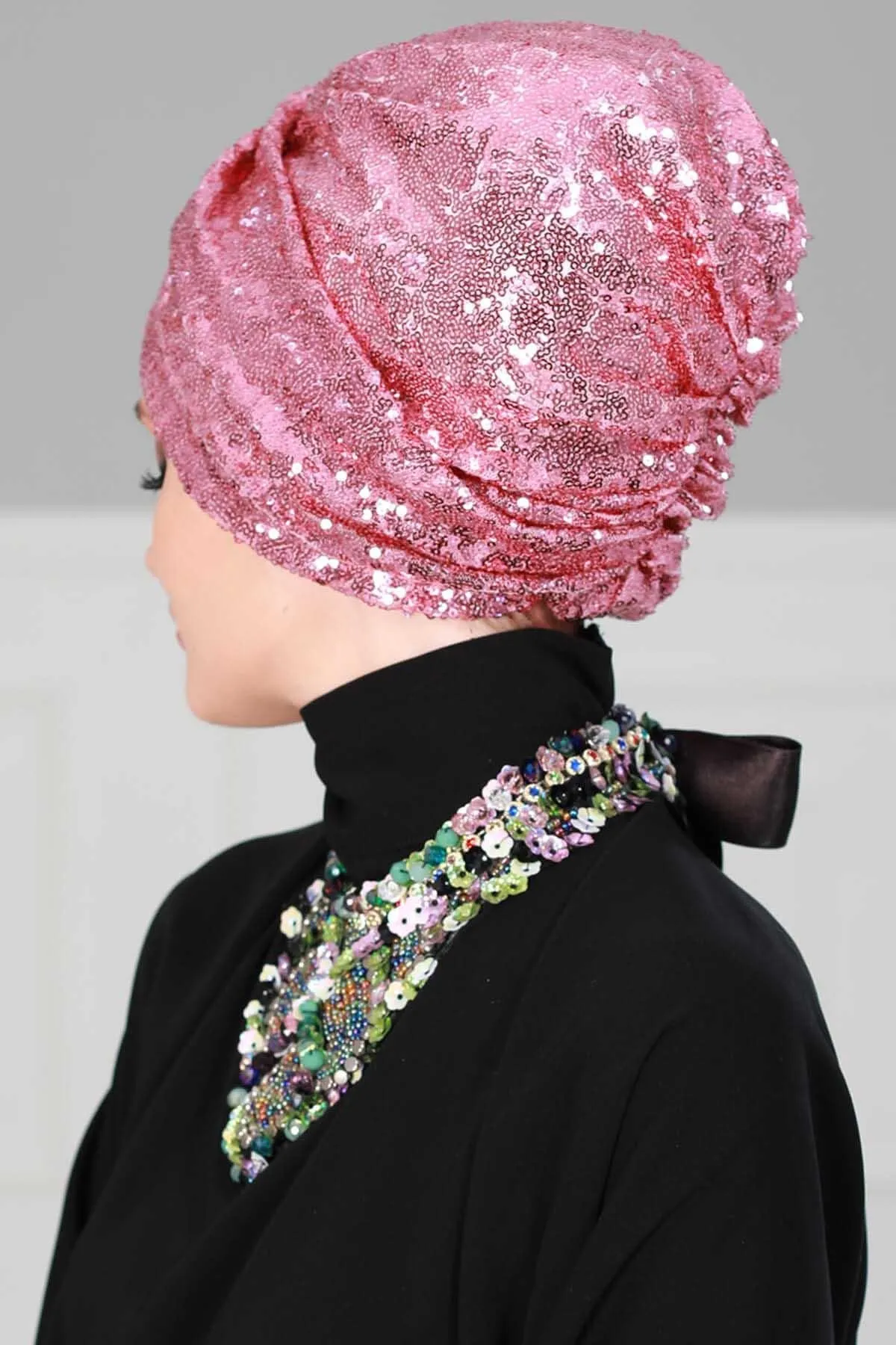 Chic Sequined Instant Turban for Women, Elegant & Easy Head Wrap, Versatile Fashion Hijab Cap, Breathable Hair Loss Chemo Headwear,B-9P