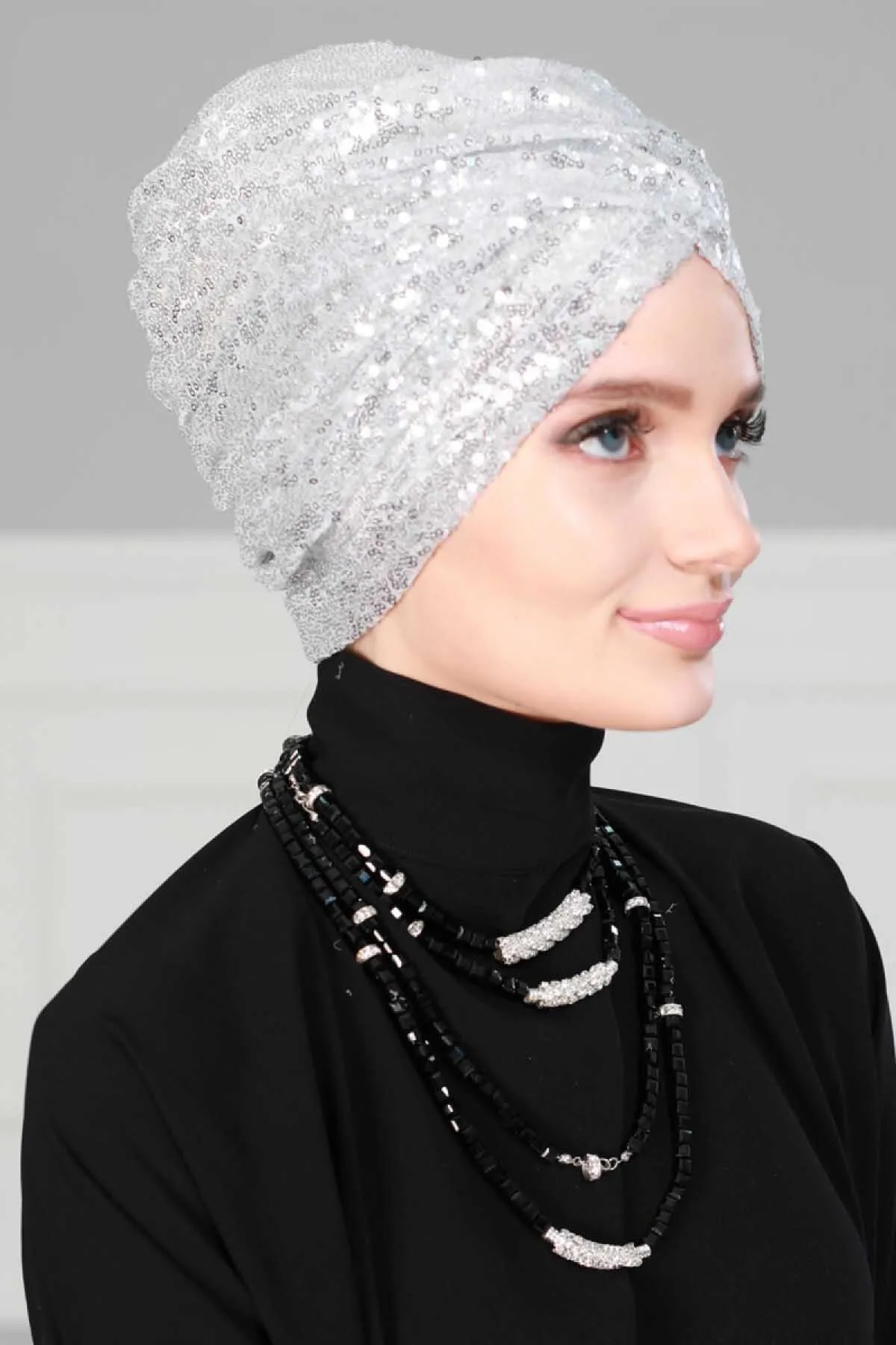 Chic Sequined Instant Turban for Women, Elegant & Easy Head Wrap, Versatile Fashion Hijab Cap, Breathable Hair Loss Chemo Headwear,B-9P