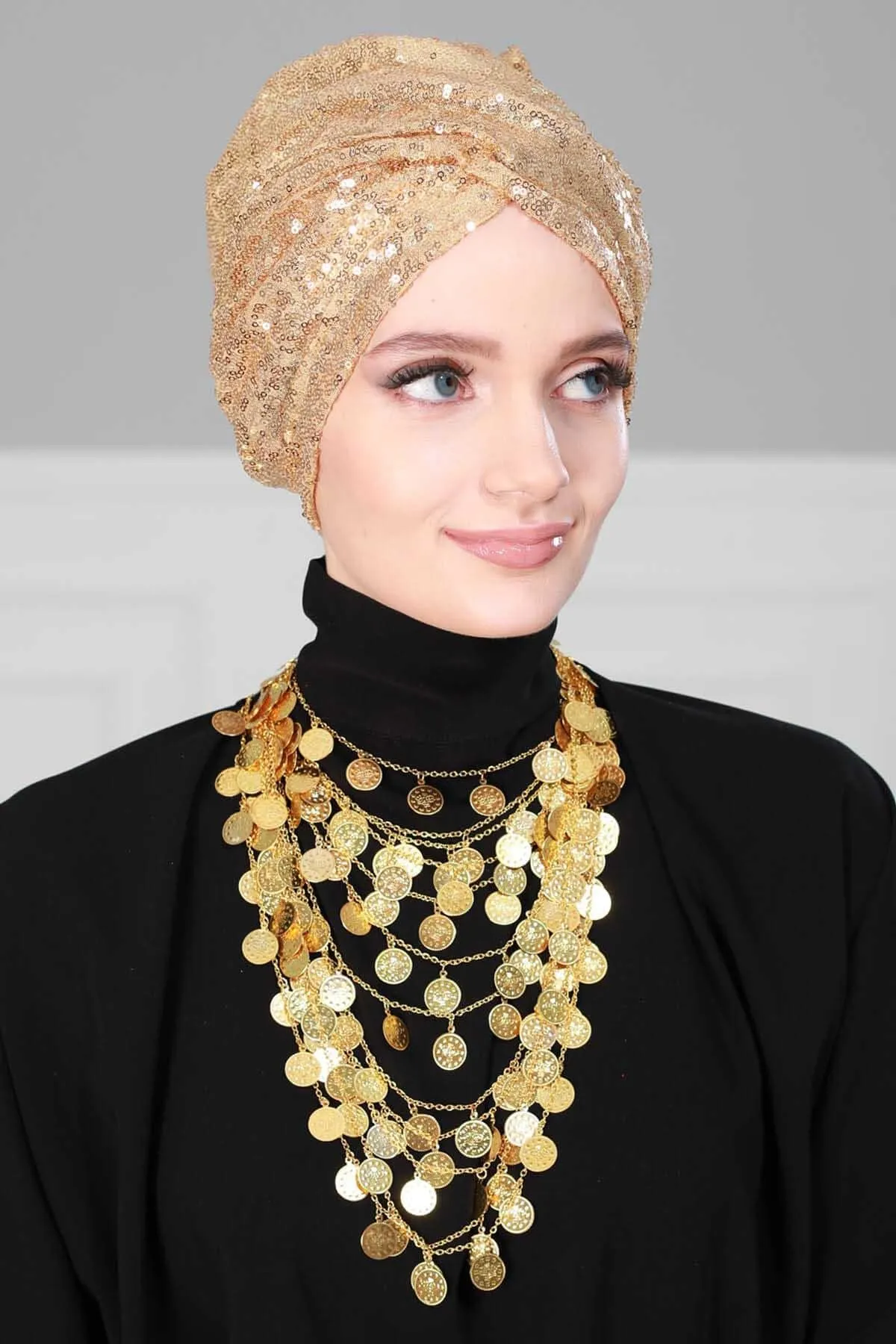 Chic Sequined Instant Turban for Women, Elegant & Easy Head Wrap, Versatile Fashion Hijab Cap, Breathable Hair Loss Chemo Headwear,B-9P