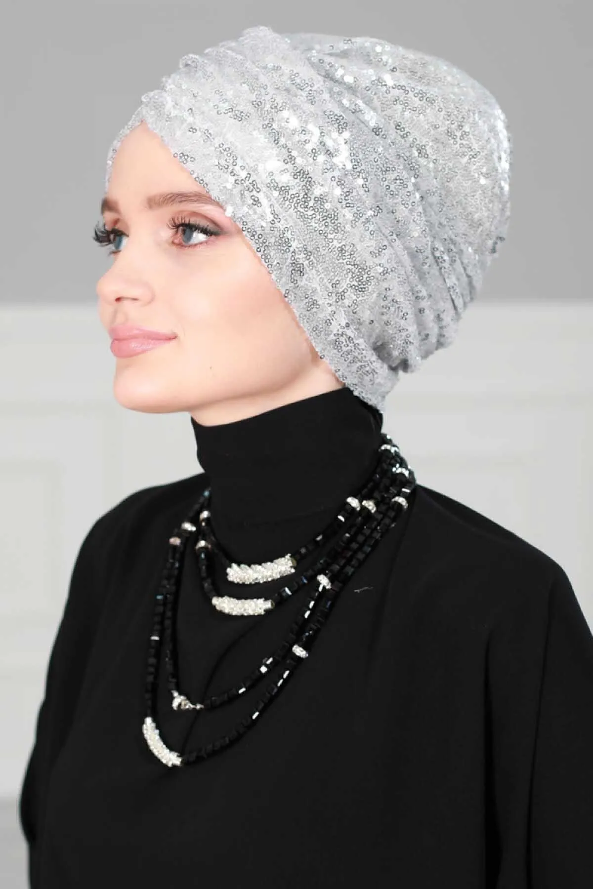 Chic Sequined Instant Turban for Women, Elegant & Easy Head Wrap, Versatile Fashion Hijab Cap, Breathable Hair Loss Chemo Headwear,B-9P