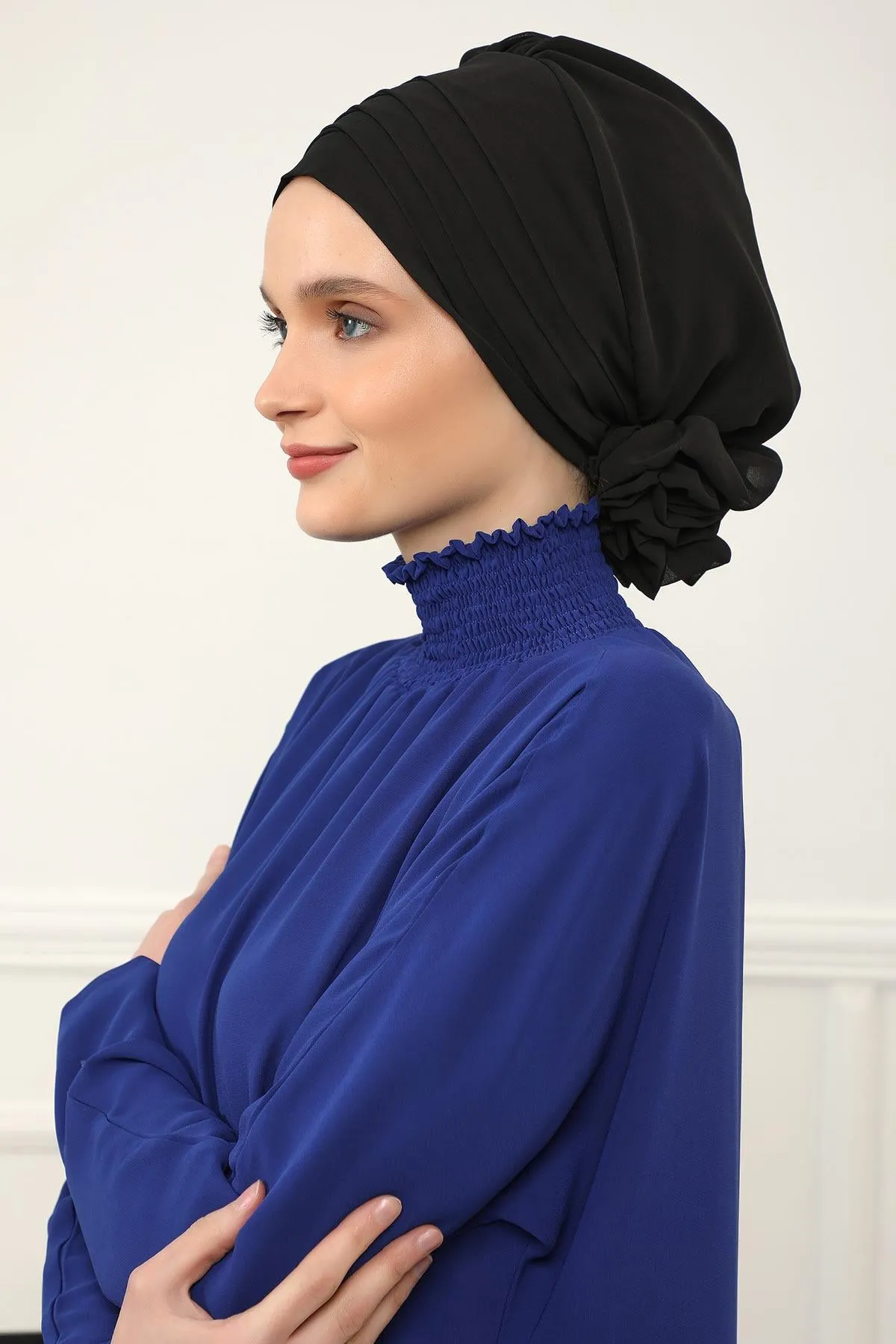 Chiffon Instant Turban with Cross-Stitch Tie Detail, Fashionable Adjustable Pre-Tied Headscarf Head Covering for Effortless Style,HT-30