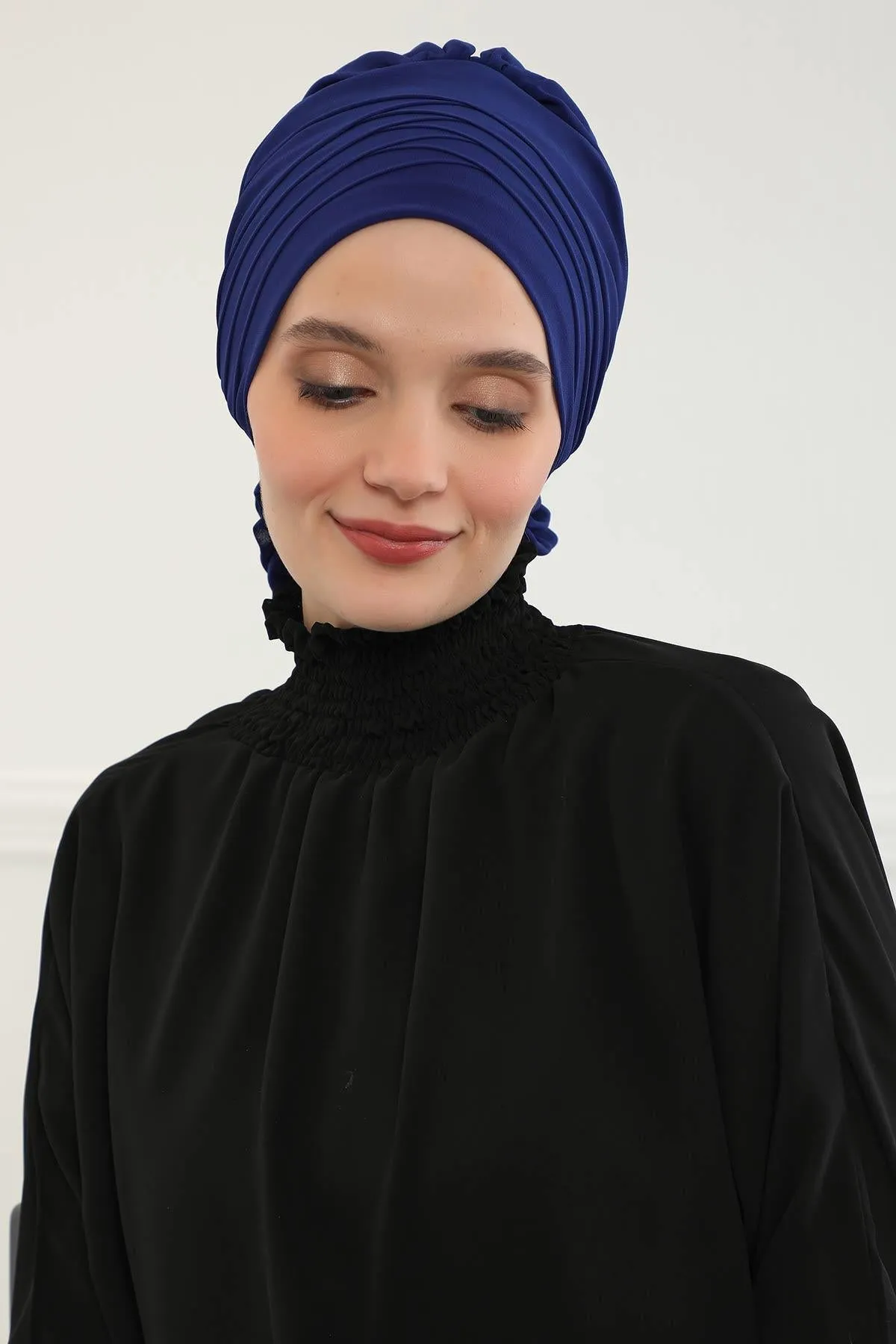 Chiffon Instant Turban with Cross-Stitch Tie Detail, Fashionable Adjustable Pre-Tied Headscarf Head Covering for Effortless Style,HT-30