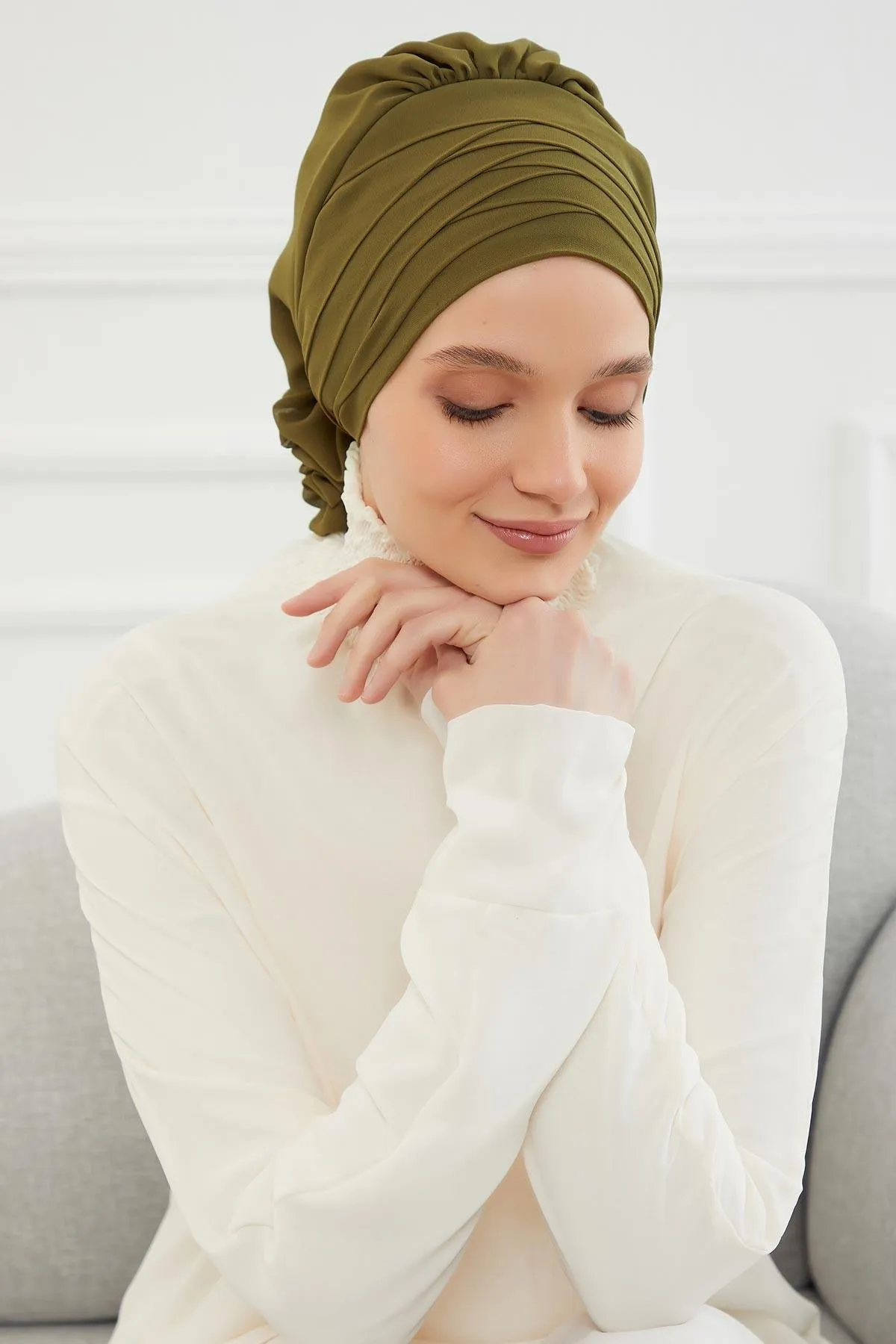 Chiffon Instant Turban with Cross-Stitch Tie Detail, Fashionable Adjustable Pre-Tied Headscarf Head Covering for Effortless Style,HT-30