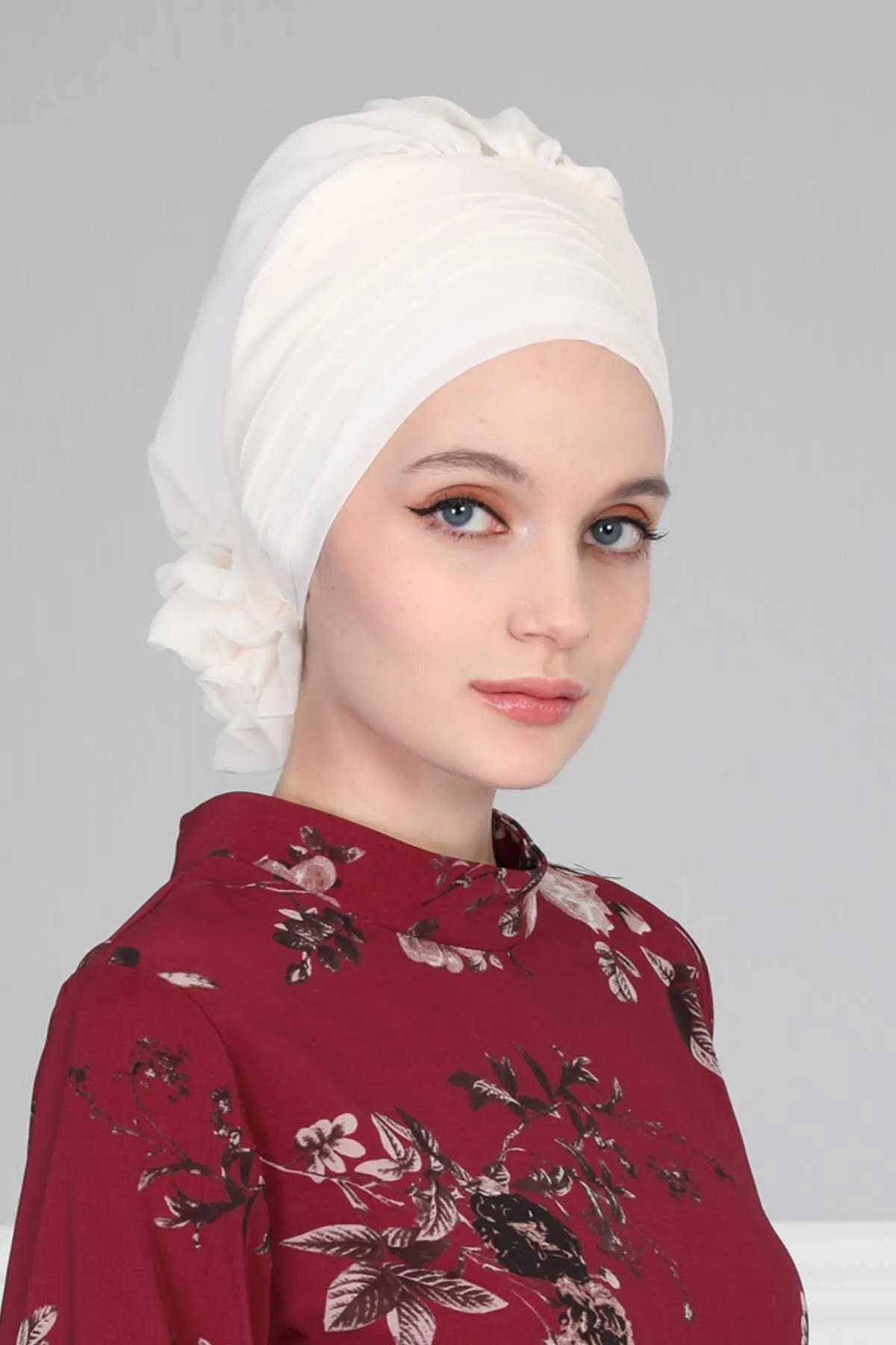 Chiffon Instant Turban with Cross-Stitch Tie Detail, Fashionable Adjustable Pre-Tied Headscarf Head Covering for Effortless Style,HT-30