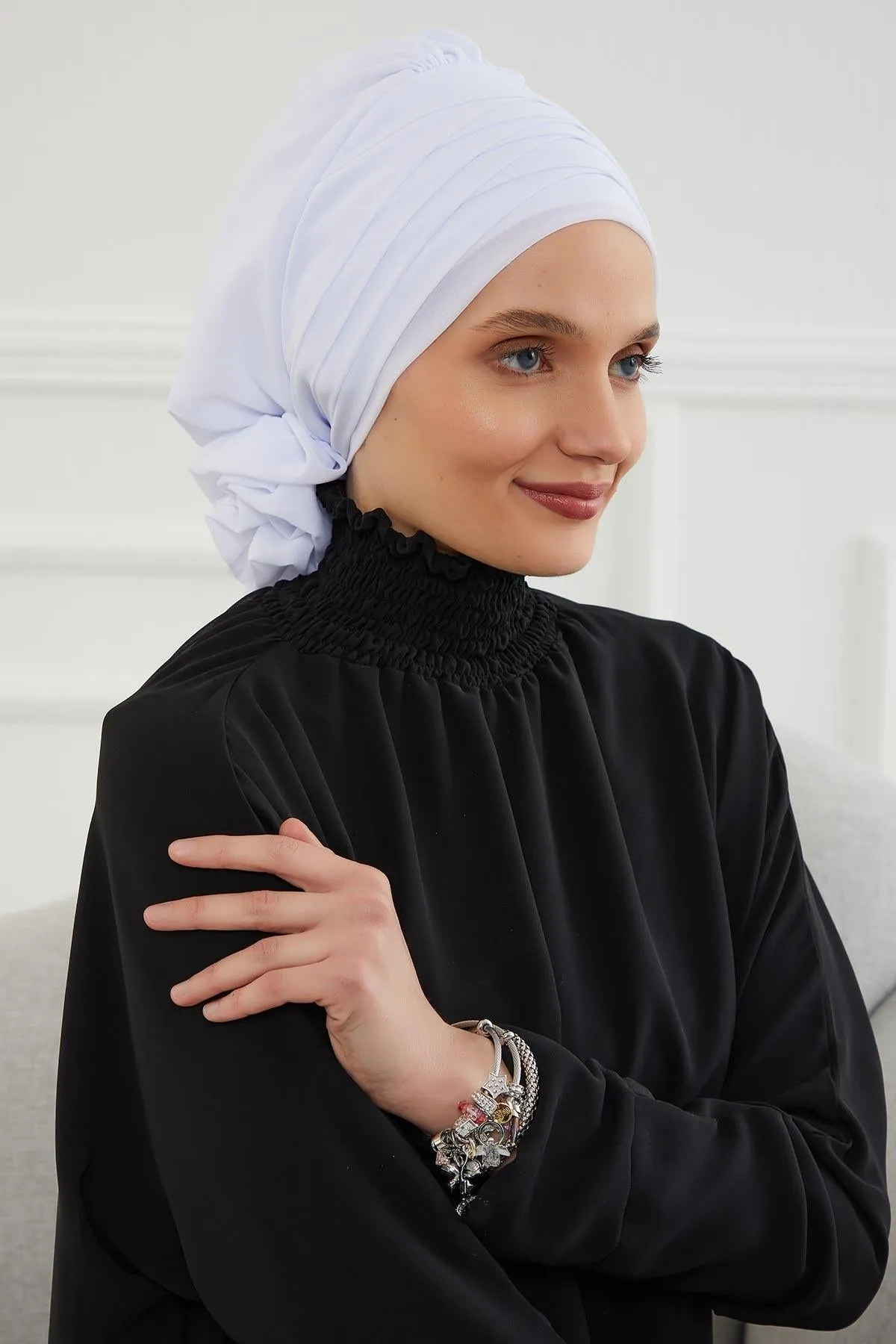 Chiffon Instant Turban with Cross-Stitch Tie Detail, Fashionable Adjustable Pre-Tied Headscarf Head Covering for Effortless Style,HT-30