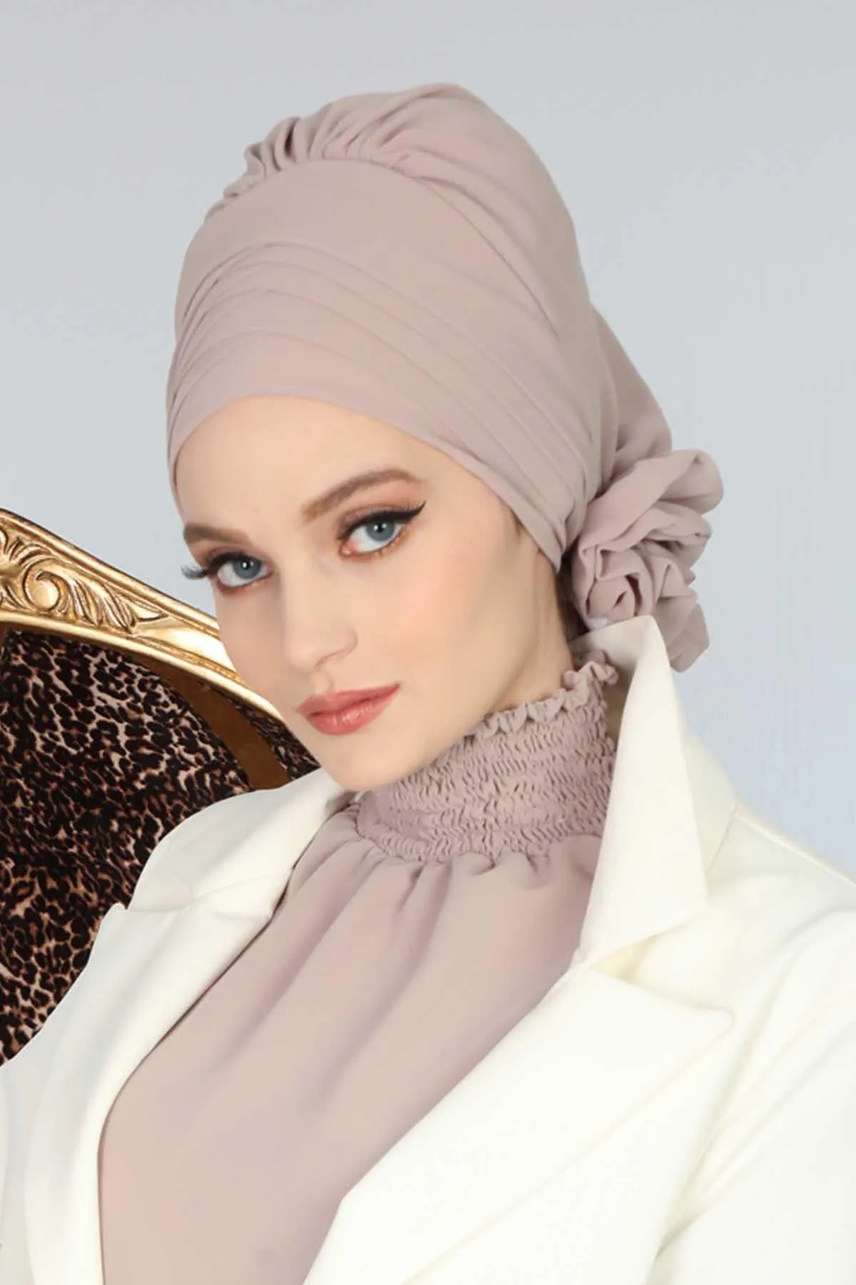 Chiffon Instant Turban with Cross-Stitch Tie Detail, Fashionable Adjustable Pre-Tied Headscarf Head Covering for Effortless Style,HT-30