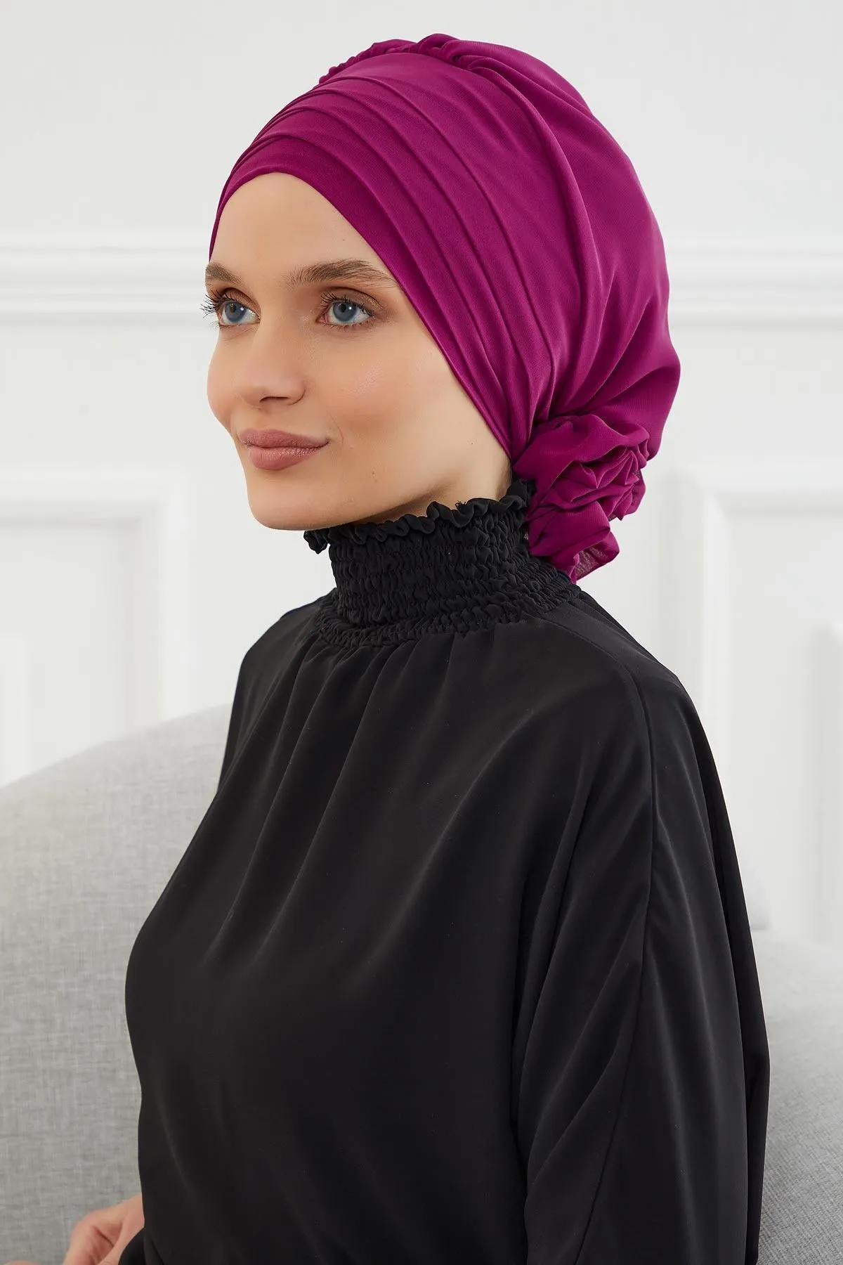 Chiffon Instant Turban with Cross-Stitch Tie Detail, Fashionable Adjustable Pre-Tied Headscarf Head Covering for Effortless Style,HT-30