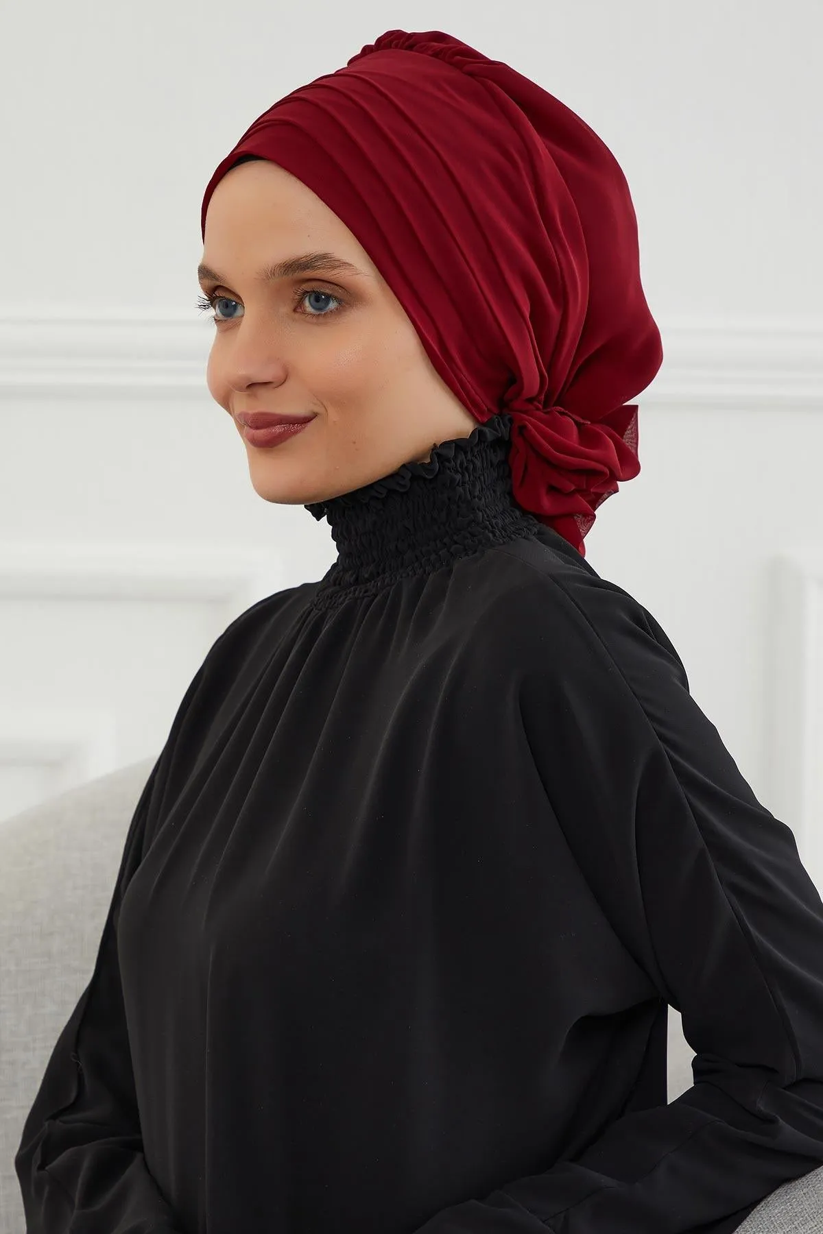 Chiffon Instant Turban with Cross-Stitch Tie Detail, Fashionable Adjustable Pre-Tied Headscarf Head Covering for Effortless Style,HT-30