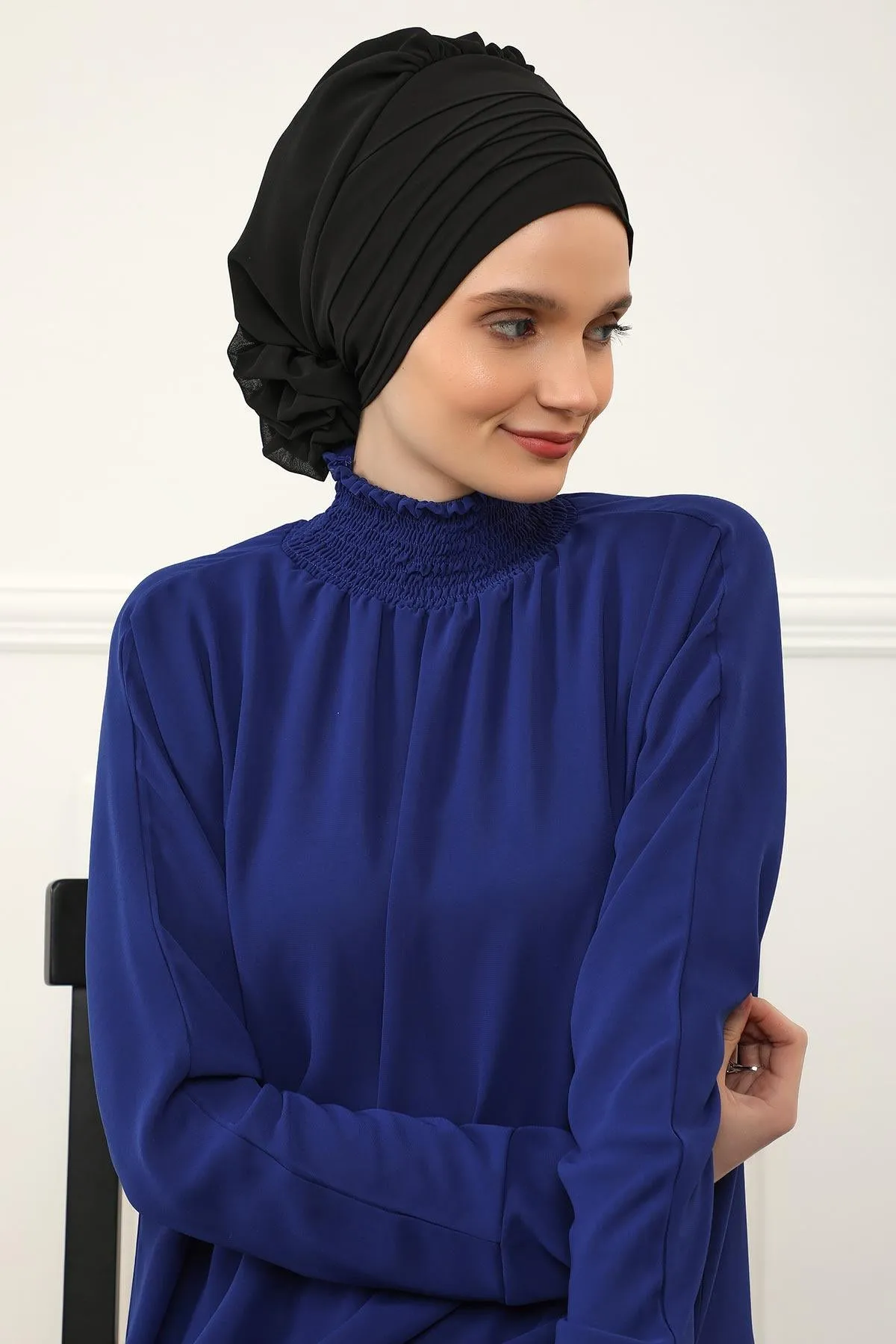 Chiffon Instant Turban with Cross-Stitch Tie Detail, Fashionable Adjustable Pre-Tied Headscarf Head Covering for Effortless Style,HT-30