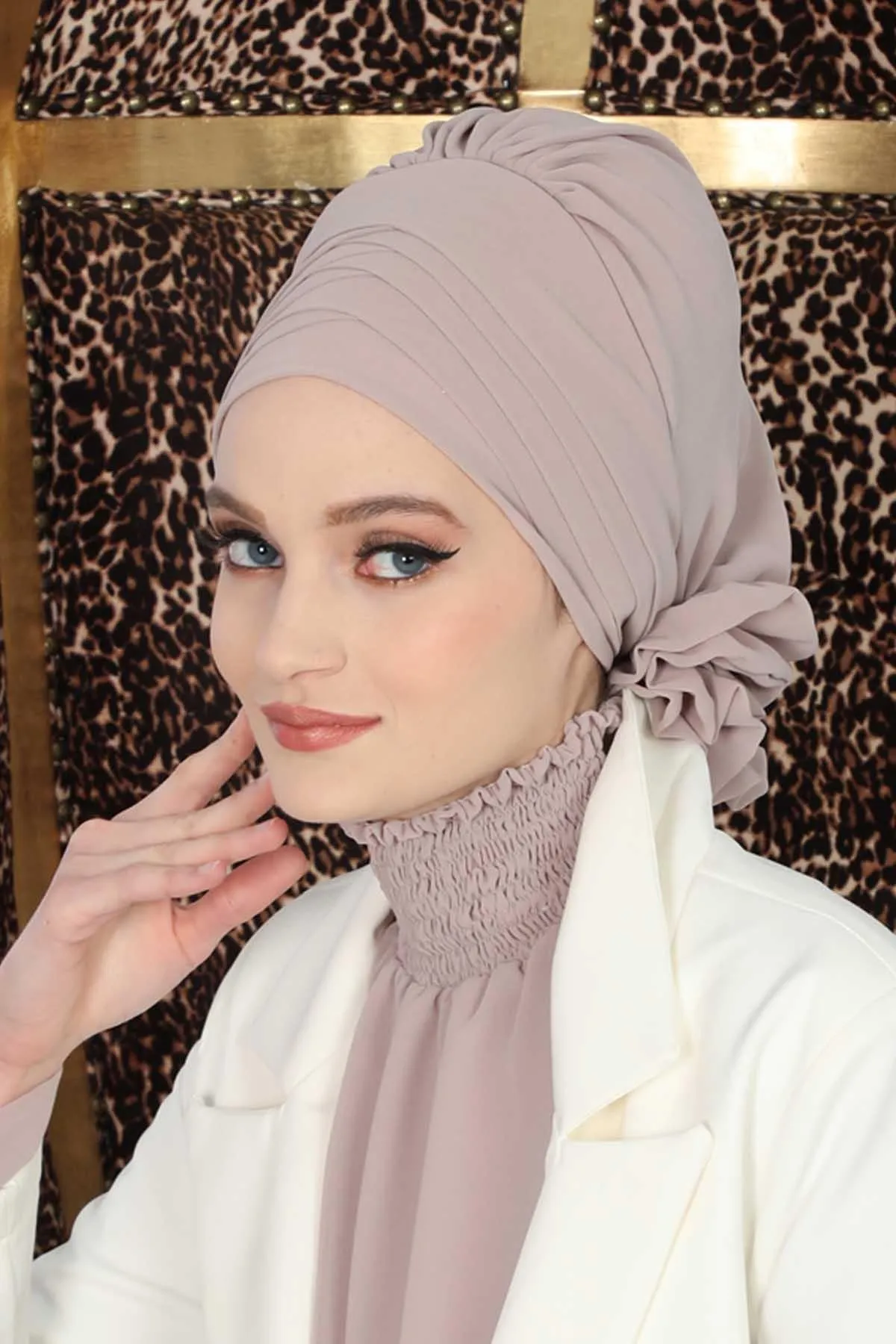 Chiffon Instant Turban with Cross-Stitch Tie Detail, Fashionable Adjustable Pre-Tied Headscarf Head Covering for Effortless Style,HT-30