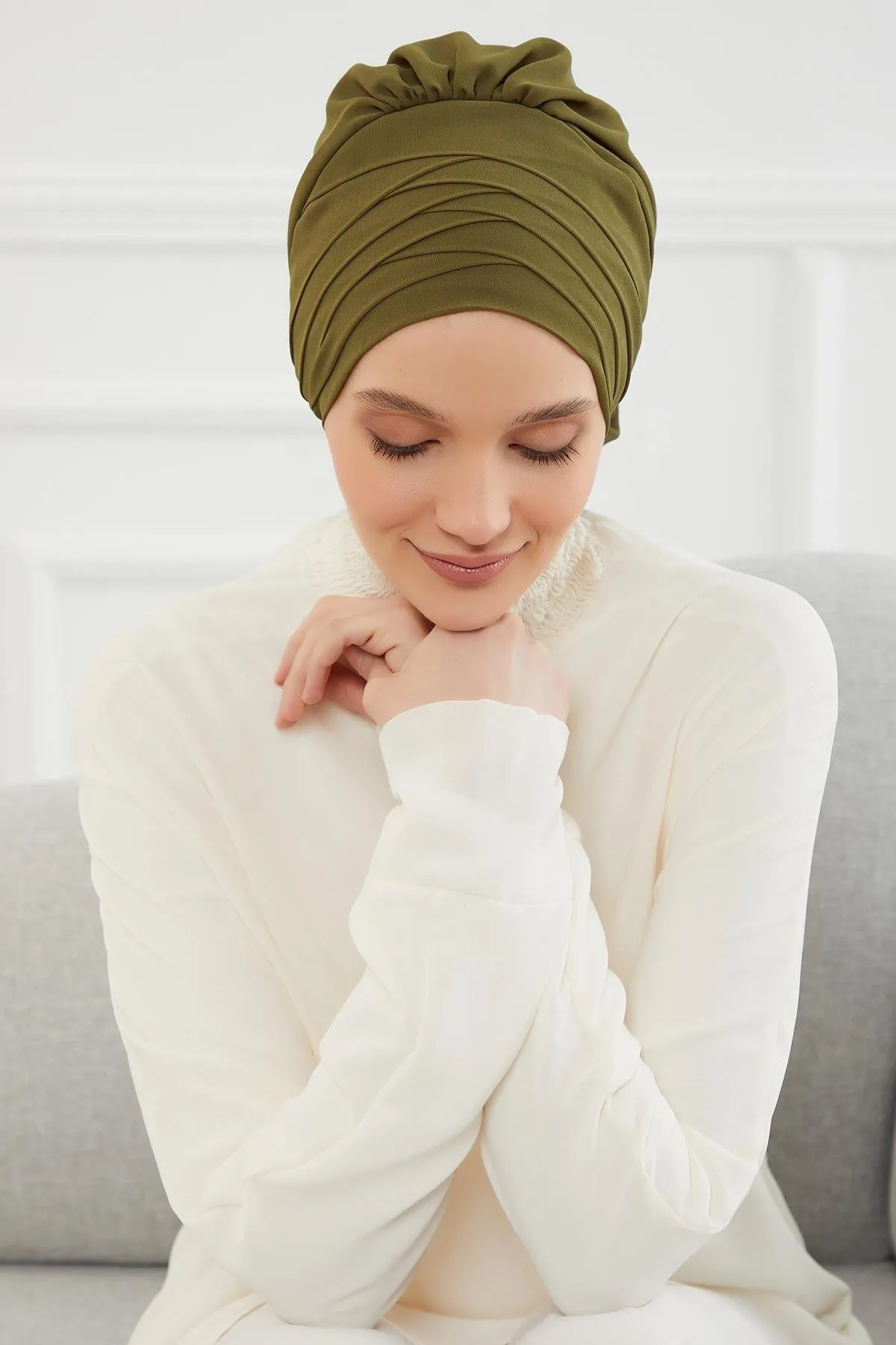 Chiffon Instant Turban with Cross-Stitch Tie Detail, Fashionable Adjustable Pre-Tied Headscarf Head Covering for Effortless Style,HT-30