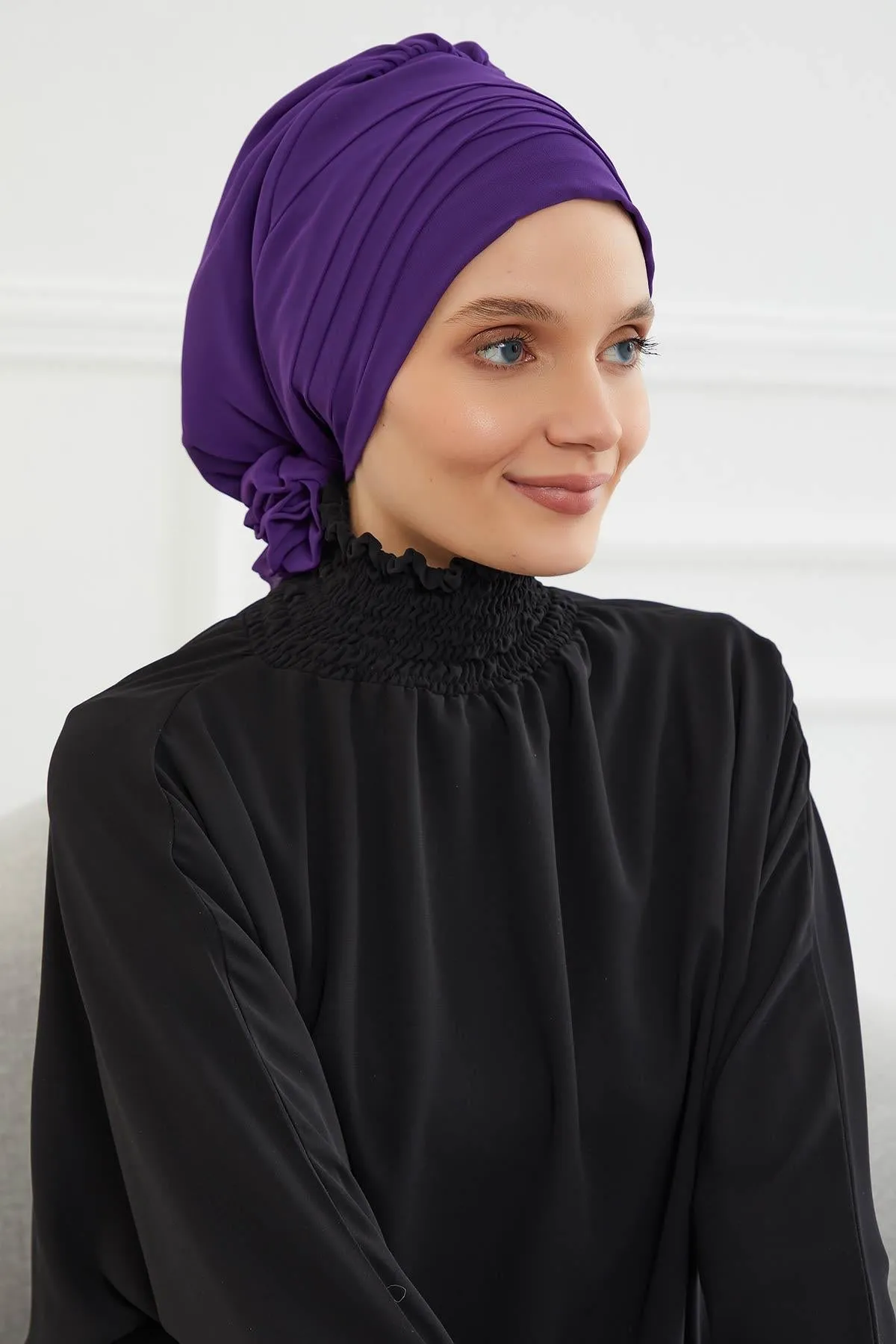 Chiffon Instant Turban with Cross-Stitch Tie Detail, Fashionable Adjustable Pre-Tied Headscarf Head Covering for Effortless Style,HT-30