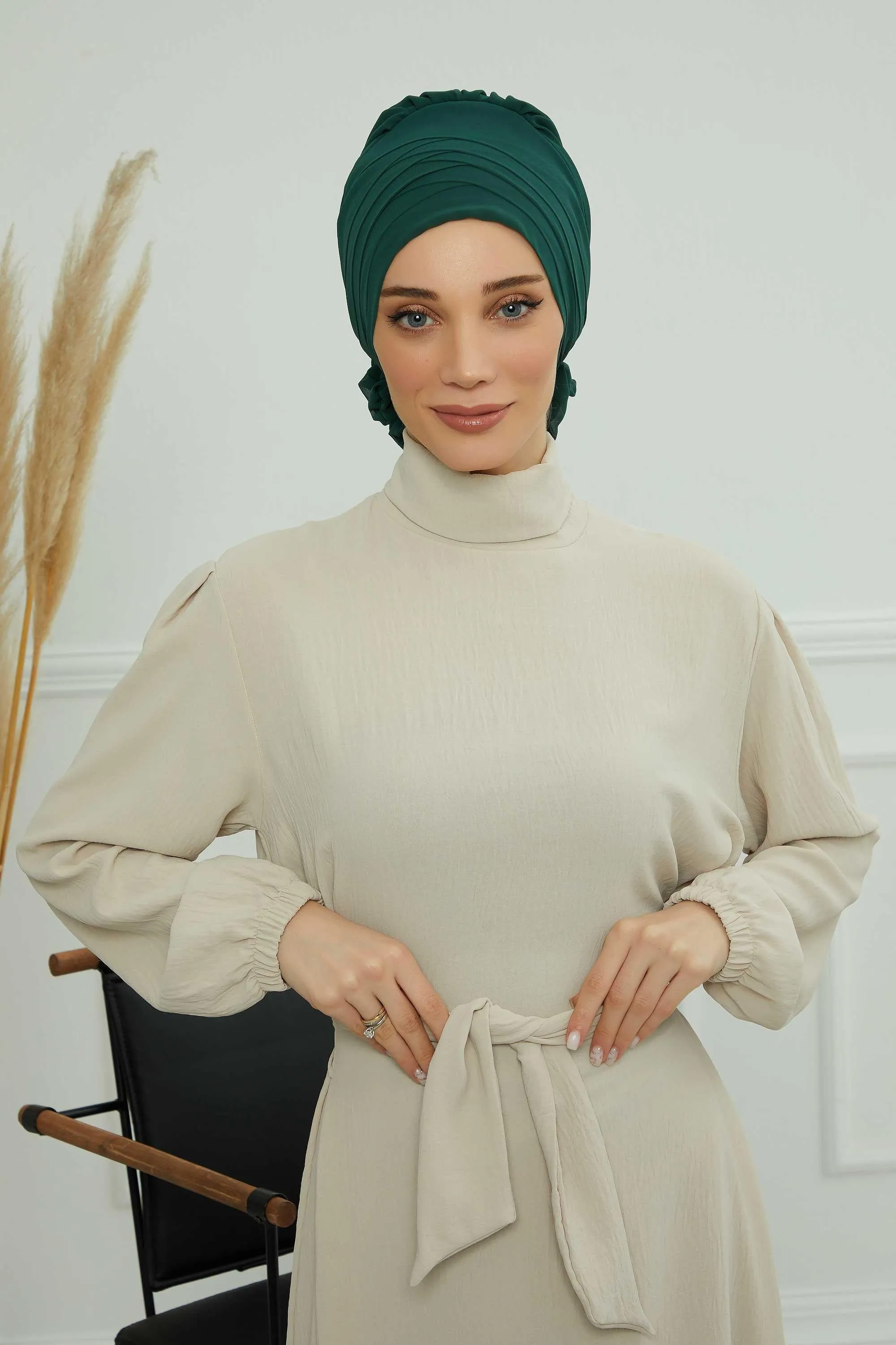 Chiffon Instant Turban with Cross-Stitch Tie Detail, Fashionable Adjustable Pre-Tied Headscarf Head Covering for Effortless Style,HT-30