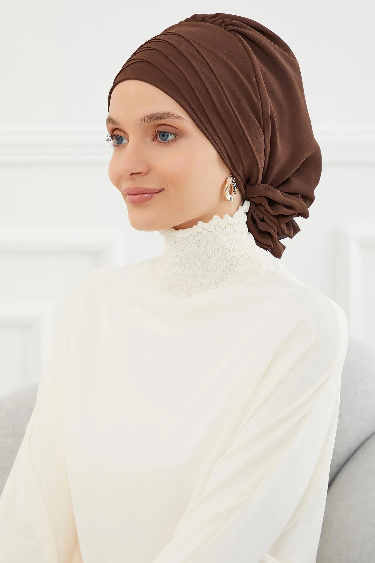 Chiffon Instant Turban with Cross-Stitch Tie Detail, Fashionable Adjustable Pre-Tied Headscarf Head Covering for Effortless Style,HT-30