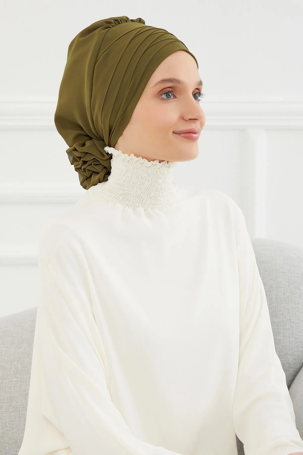 Chiffon Instant Turban with Cross-Stitch Tie Detail, Fashionable Adjustable Pre-Tied Headscarf Head Covering for Effortless Style,HT-30