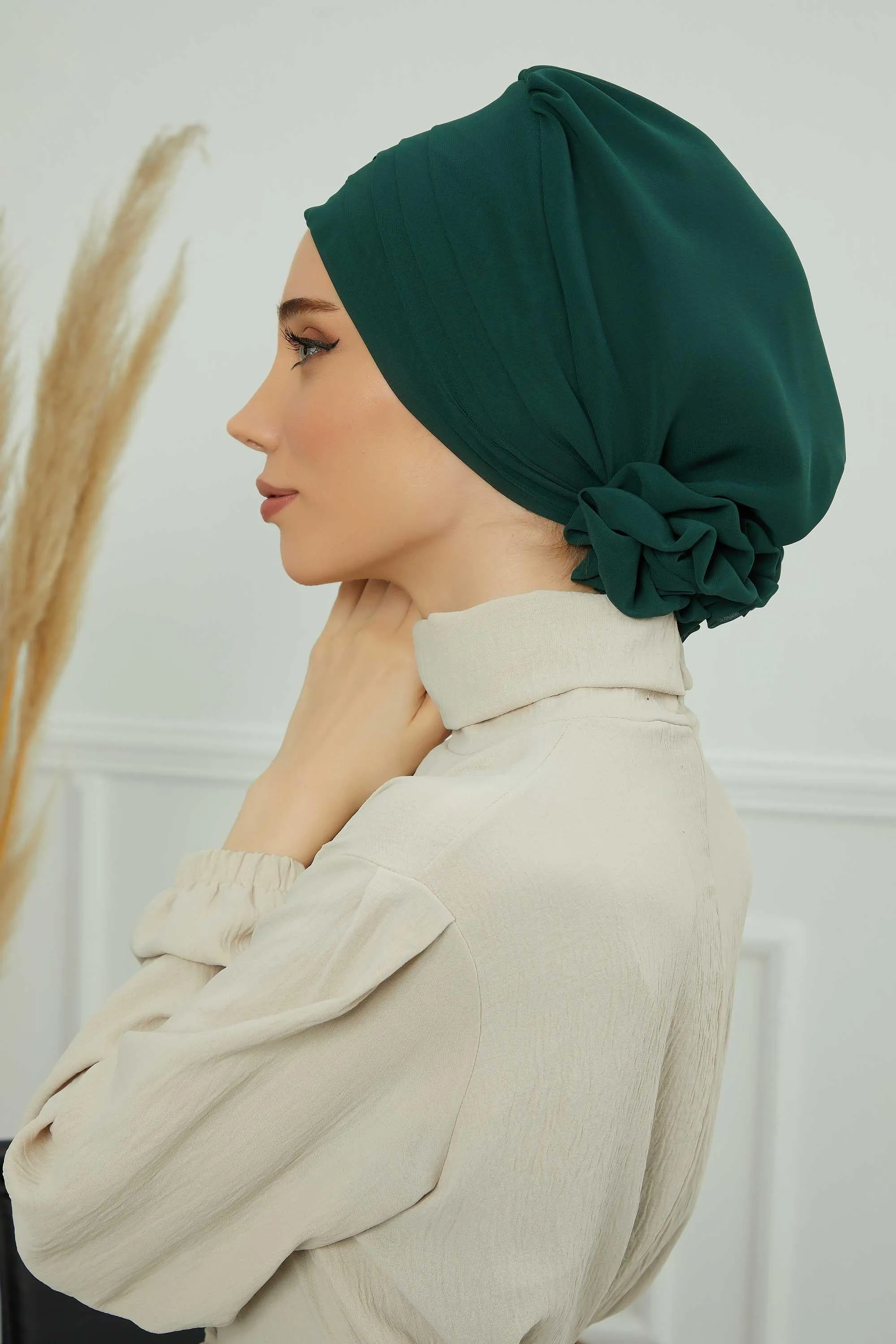 Chiffon Instant Turban with Cross-Stitch Tie Detail, Fashionable Adjustable Pre-Tied Headscarf Head Covering for Effortless Style,HT-30