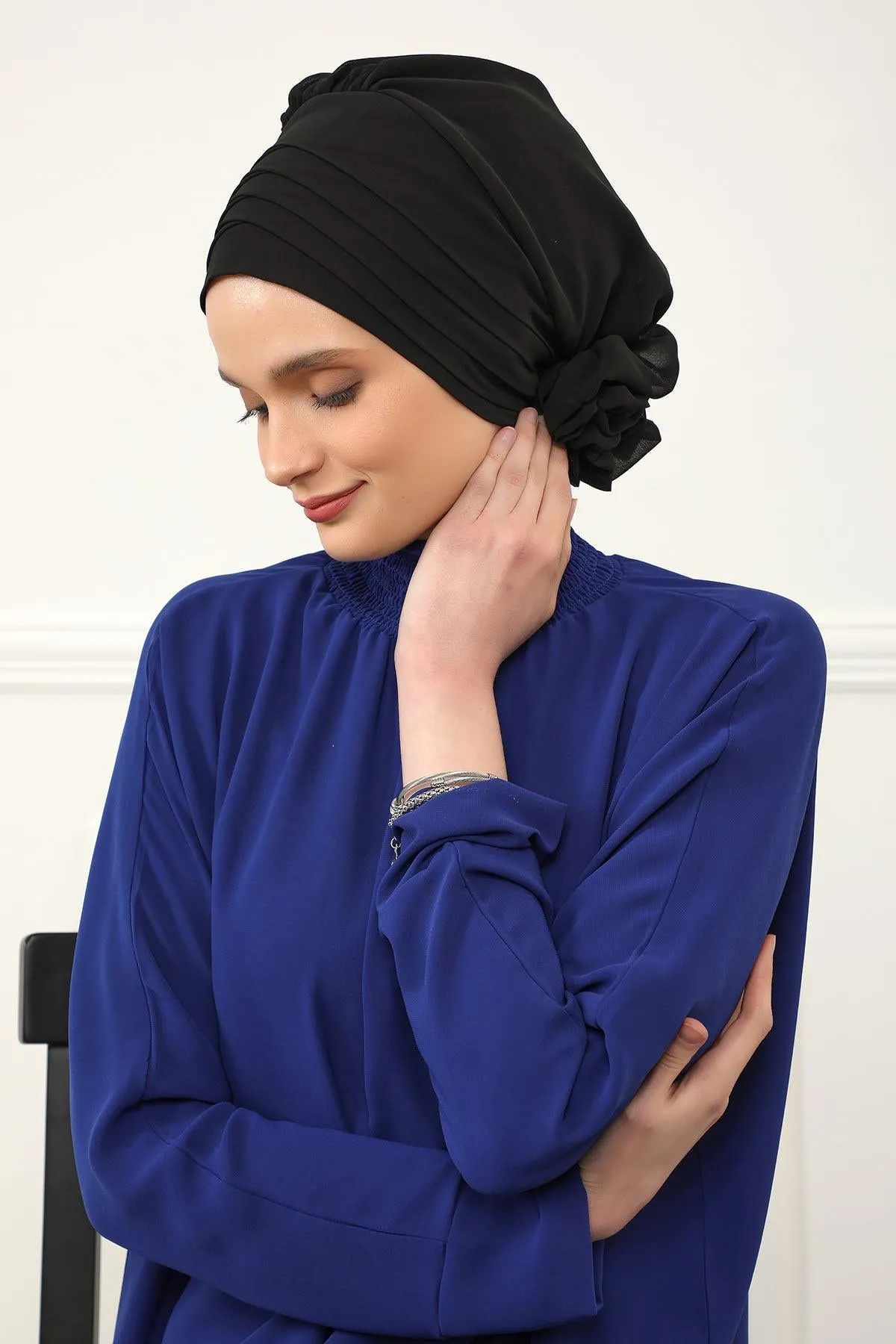 Chiffon Instant Turban with Cross-Stitch Tie Detail, Fashionable Adjustable Pre-Tied Headscarf Head Covering for Effortless Style,HT-30