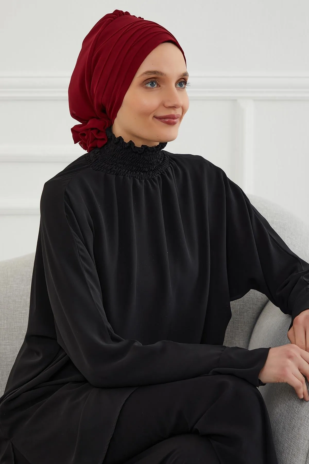 Chiffon Instant Turban with Cross-Stitch Tie Detail, Fashionable Adjustable Pre-Tied Headscarf Head Covering for Effortless Style,HT-30