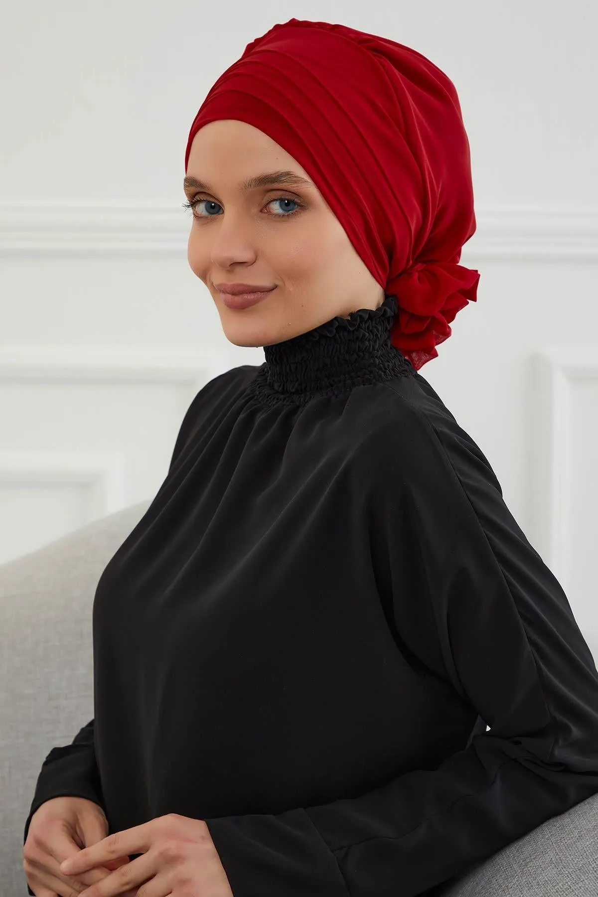 Chiffon Instant Turban with Cross-Stitch Tie Detail, Fashionable Adjustable Pre-Tied Headscarf Head Covering for Effortless Style,HT-30