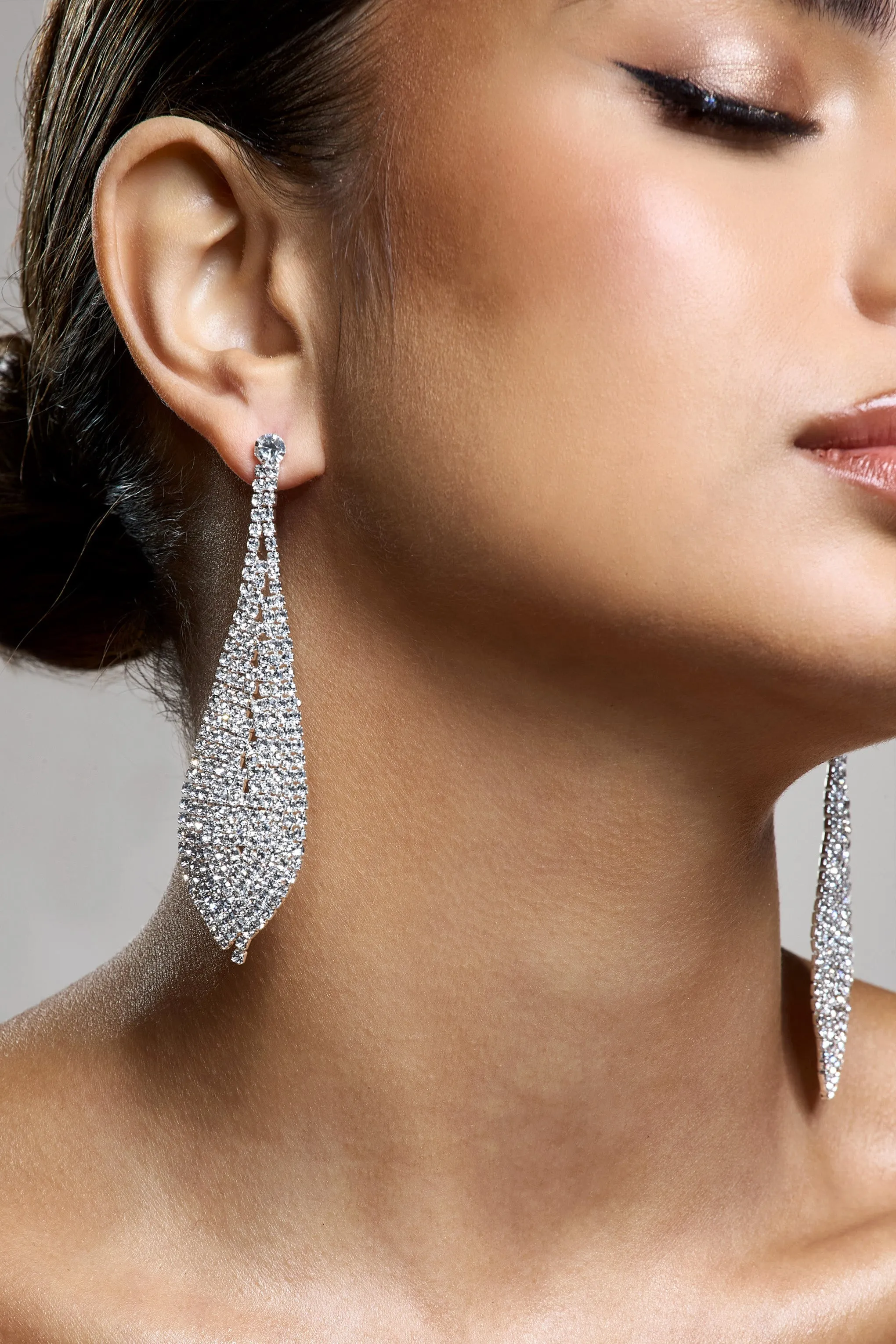 Coralie | Silver Diamante Teardrop Dangle Earrings