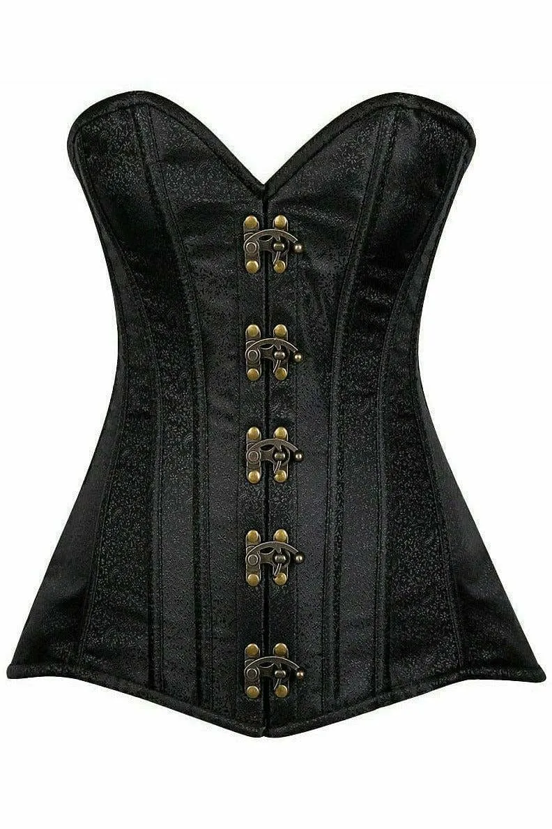 Deluxe Black Brocade Steel Boned Corset with Clasp Closure