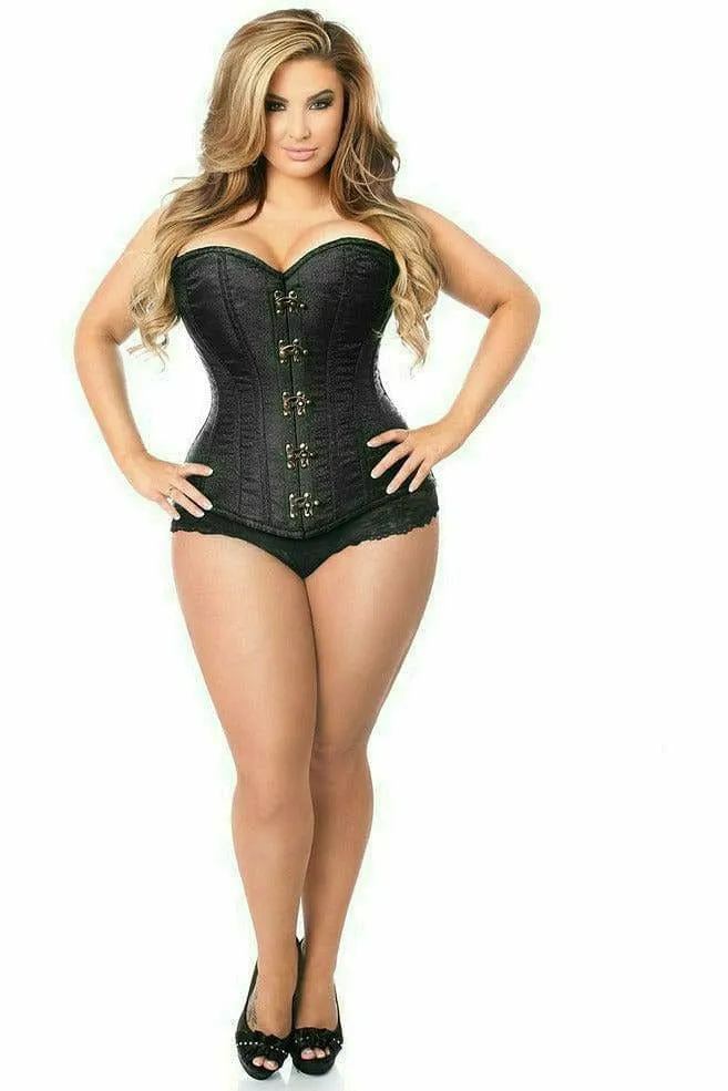 Deluxe Black Brocade Steel Boned Corset with Clasp Closure