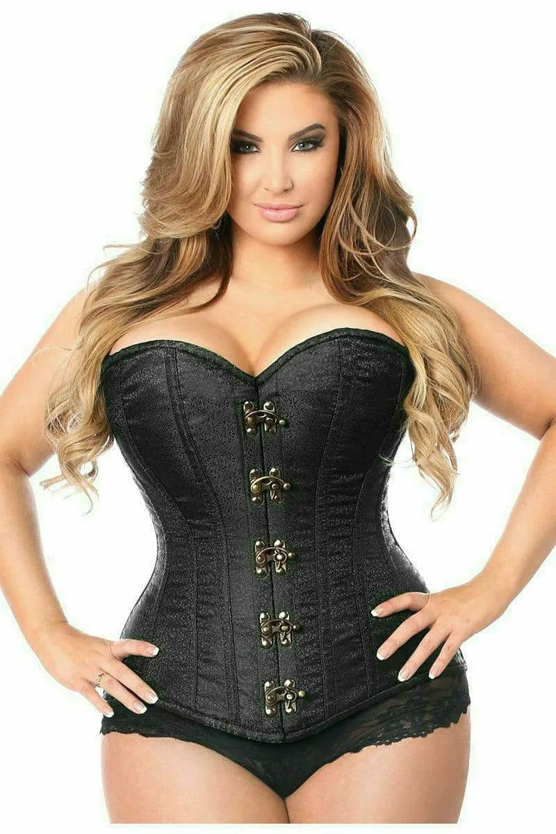 Deluxe Black Brocade Steel Boned Corset with Clasp Closure