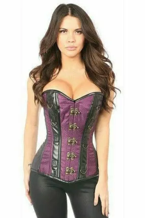 Deluxe Plum Brocade & Faux Leather Steel Boned Corset