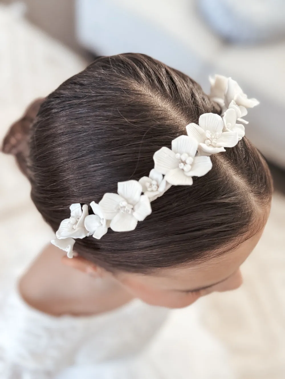 Elodie Girls Porcelain White Flower Headband