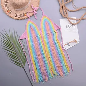 elveswallet Crochet Mixed Color Tassel Bikini