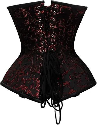 Flodin Red Brocade & Faux Leather Underbust Corset With Chain Details