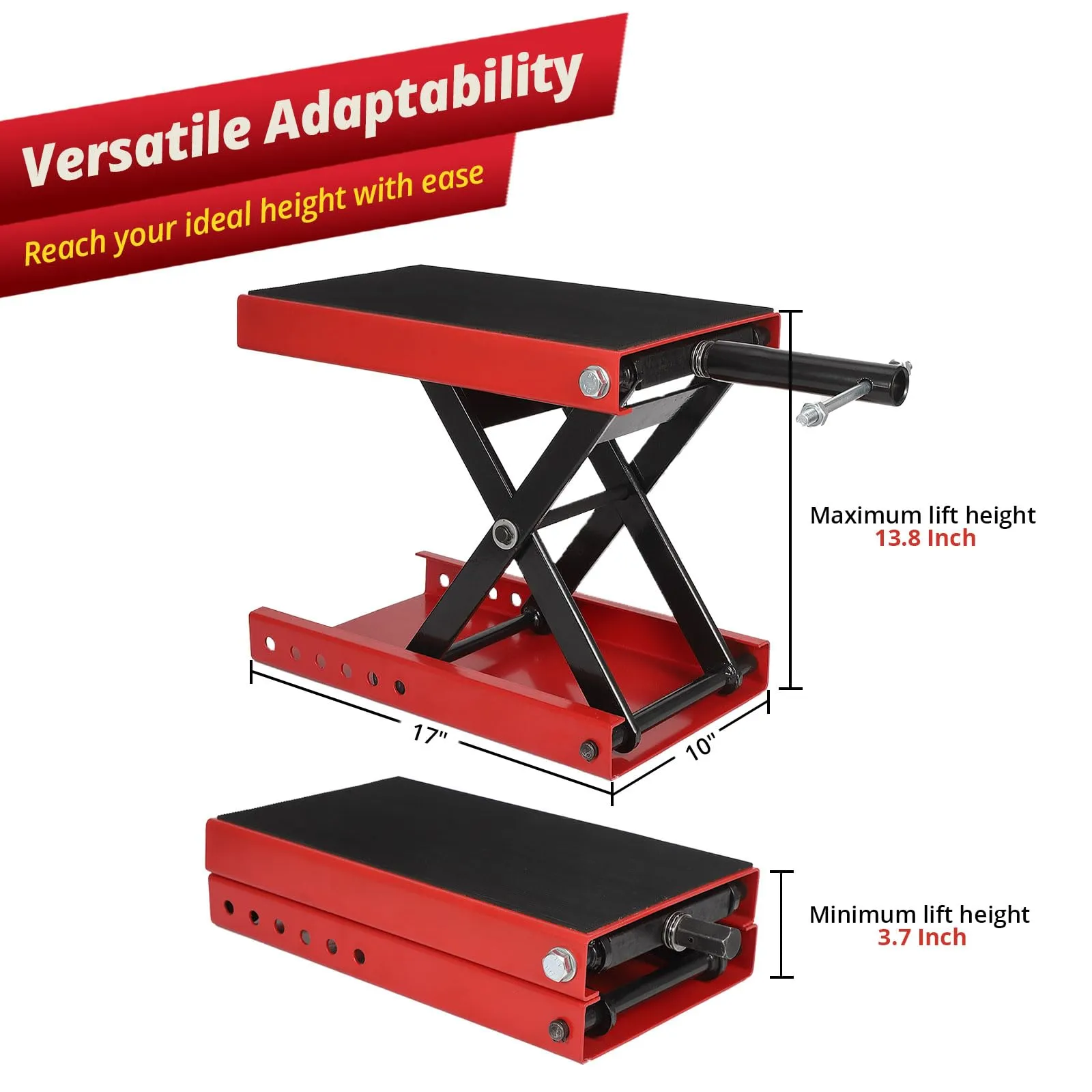 GARVEE 1100 LBS Motorcycle Dirt Bike Scooter Crank Stand With Safety Pin, Wide Deck Motorcycle Center Scissor Lift Jack Repair Hoist Stand Bikes ATVs