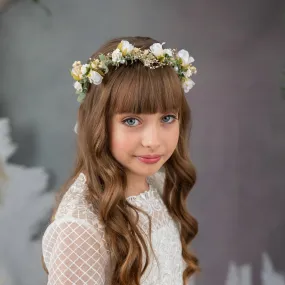 Holy communion crown with white roses and pearls