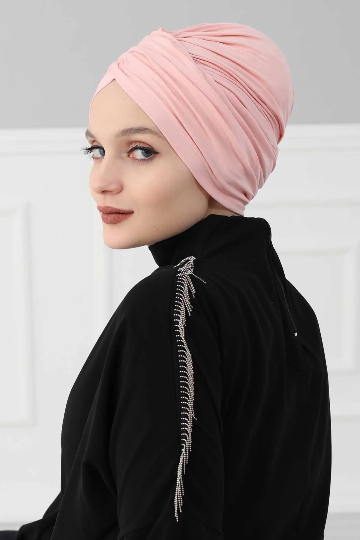 Instant Turban Plain Cotton Scarf Head Wrap Lightweight Hat Bonnet Cap for Women,B-9