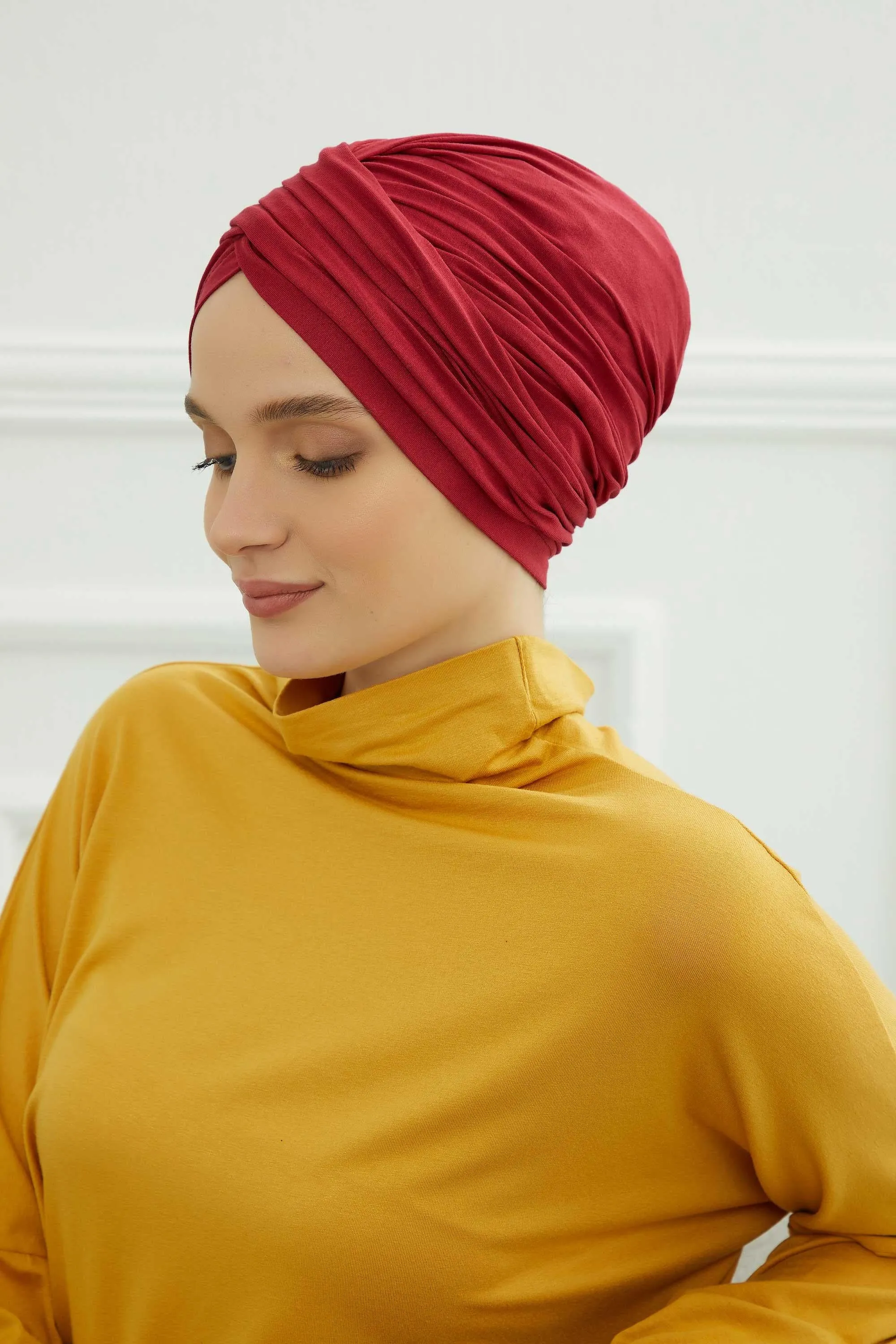 Instant Turban Plain Cotton Scarf Head Wrap Lightweight Hat Bonnet Cap for Women,B-9