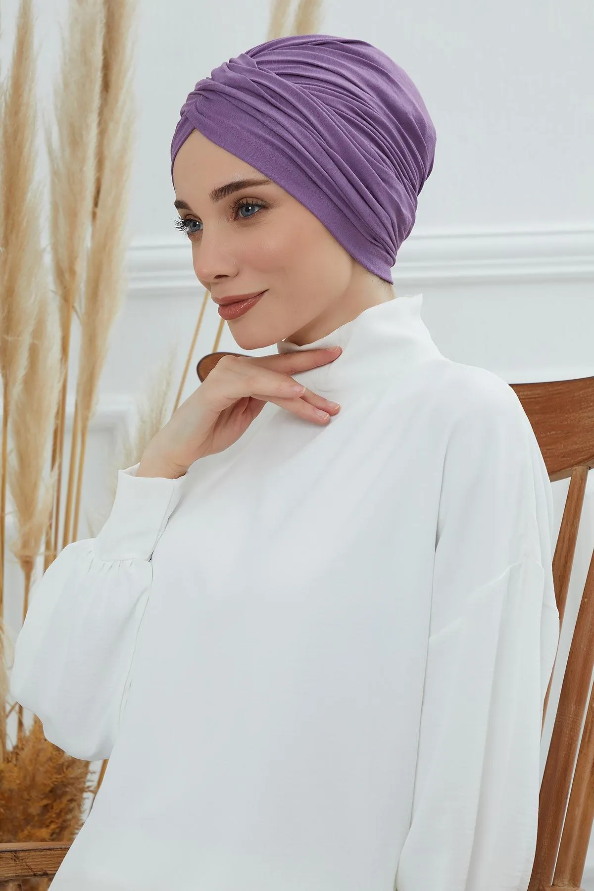 Instant Turban Plain Cotton Scarf Head Wrap Lightweight Hat Bonnet Cap for Women,B-9