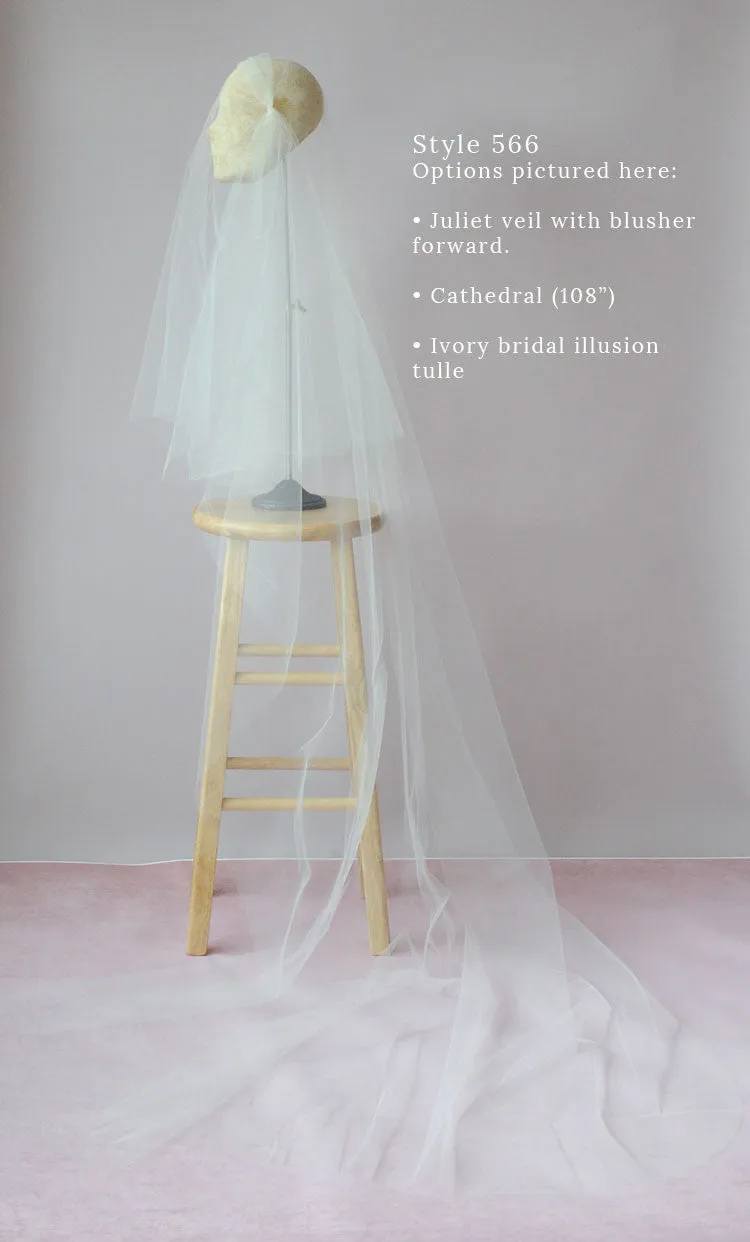 Juliet fingertip, chapel, and cathedral length veil with blusher - Style #566