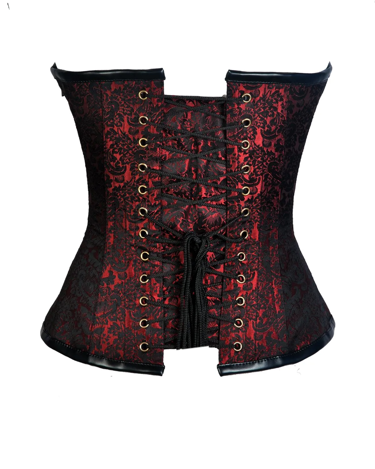 Keane Red Brocade & Faux Leather Gothic Corset