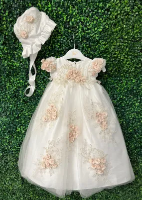 Macis Design Contrast Flower Christening Gown & Accessories CH258