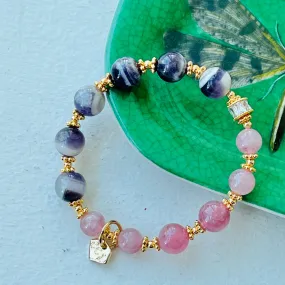 Madagascar Rose Quartz & Chevron Amethyst Moon Bracelet