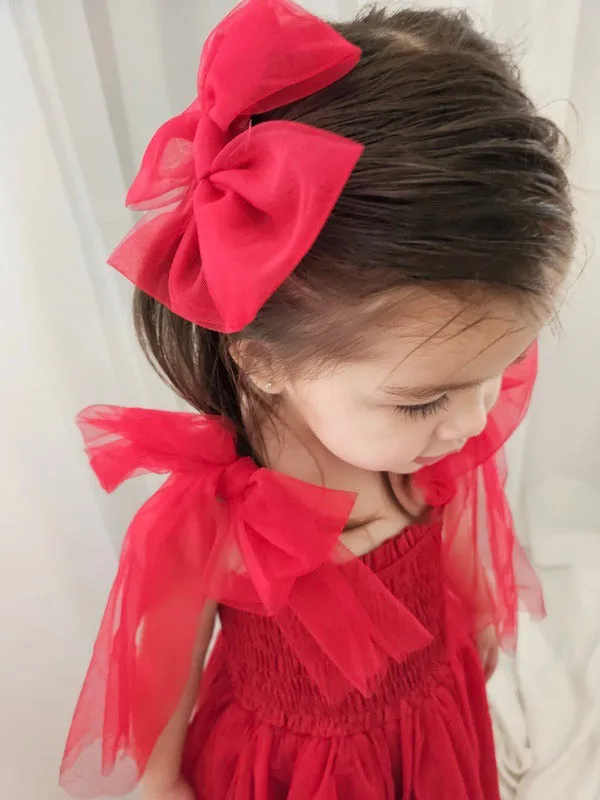 Poppy Red Tulle Bow