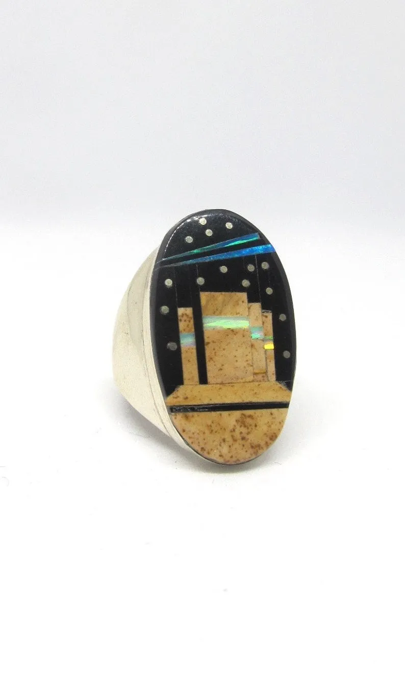 PUEBLO NIGHT SKY Gilbert Smith Men's Multi Inlay Statement Ring, Sz 11