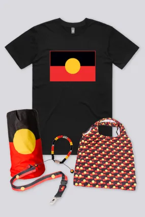 "Raise the Flag" Aboriginal Flag (Large) Black Unisex T-Shirt Boxed Bundle